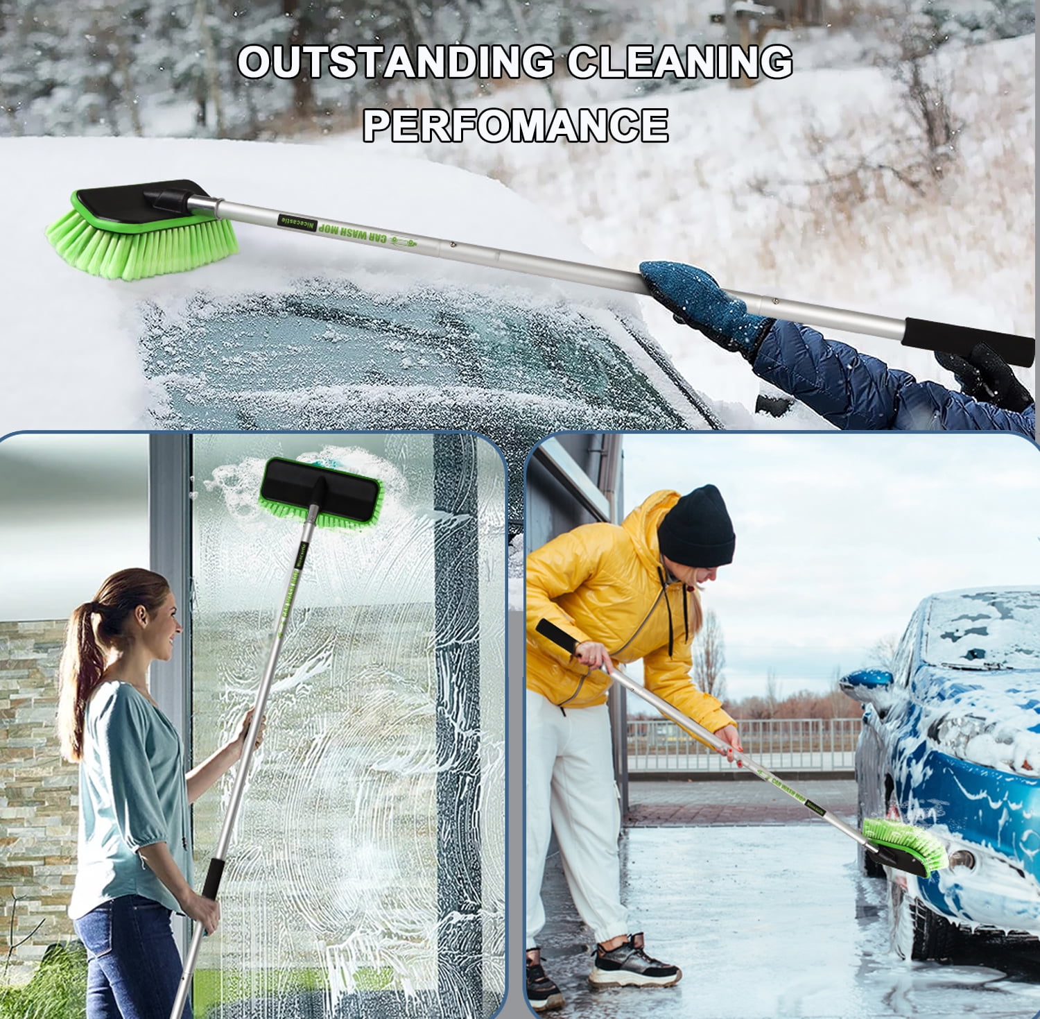 Nicecastle V-Shaped Car Wash Brush with Long Handle, Scratch-Free PBT Bristles for SUV, RV, and Truck (Green, 59 in) cg1kb