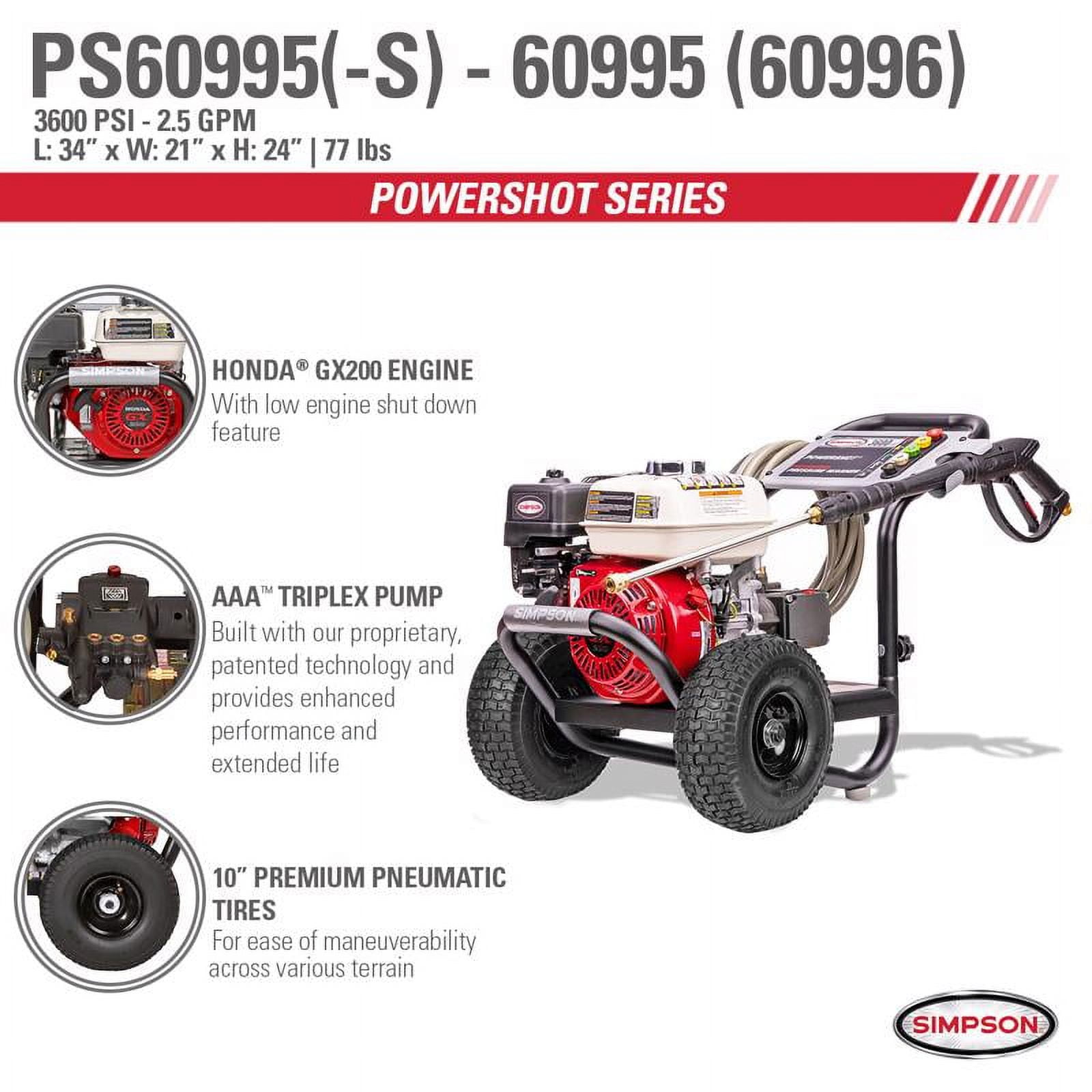 Simpson Gas Pressure Washer 3600 PSI Heavy-Duty Cleaning Power (3600 PSI) n167i