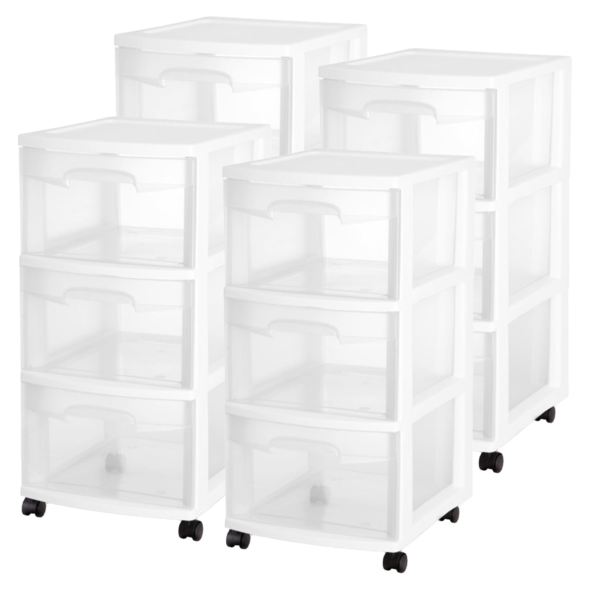 Sterilite 3 Drawer Rolling Storage Cart Organizer with Wheels (White, 4 Pack) 55wf9