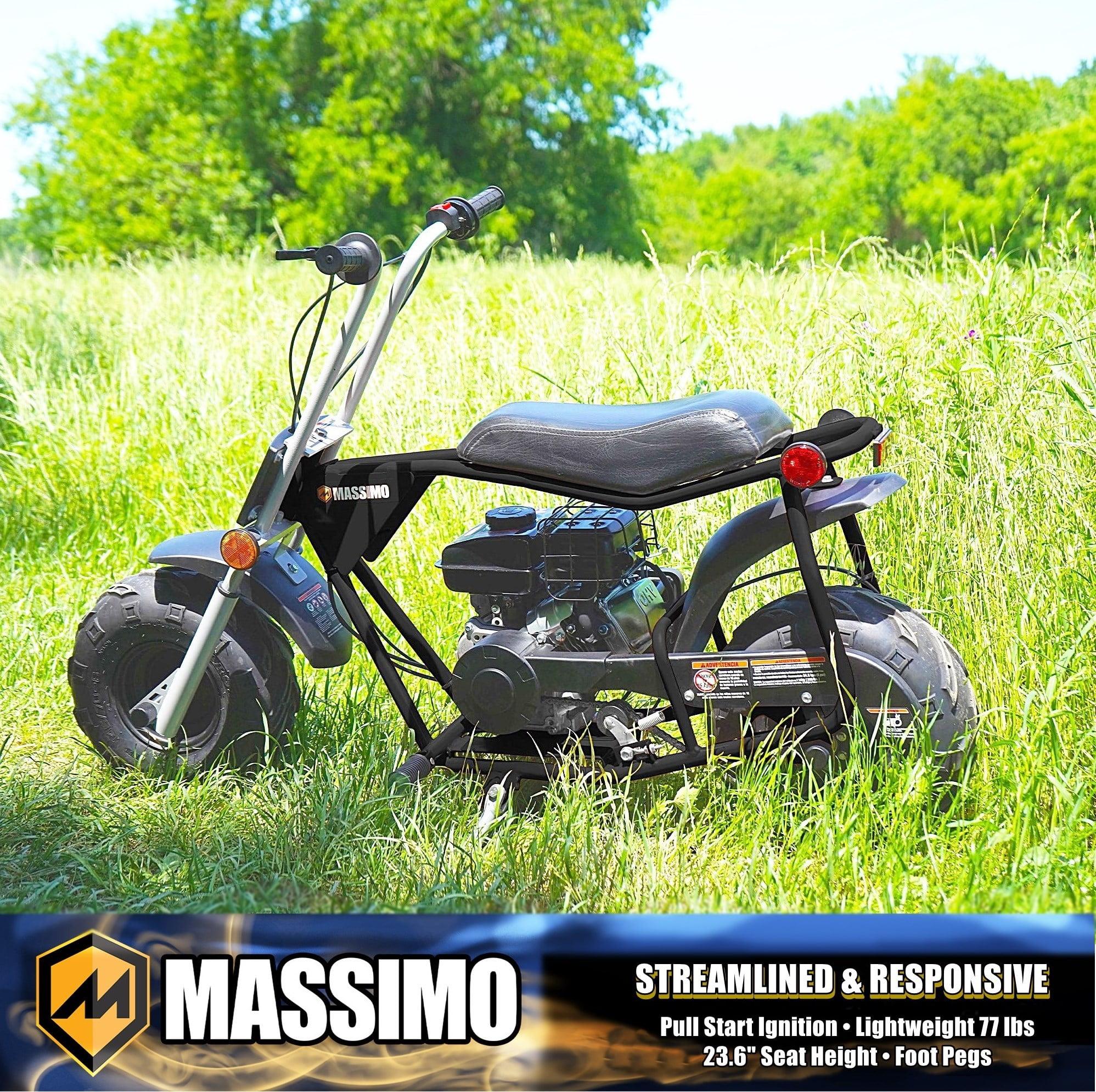 Massimo MB100 Minibike 79cc 2.5HP Gas Powered Off-Road Trail Bike (Black, 50 in x 24.2 in x 34.6 in) y0017