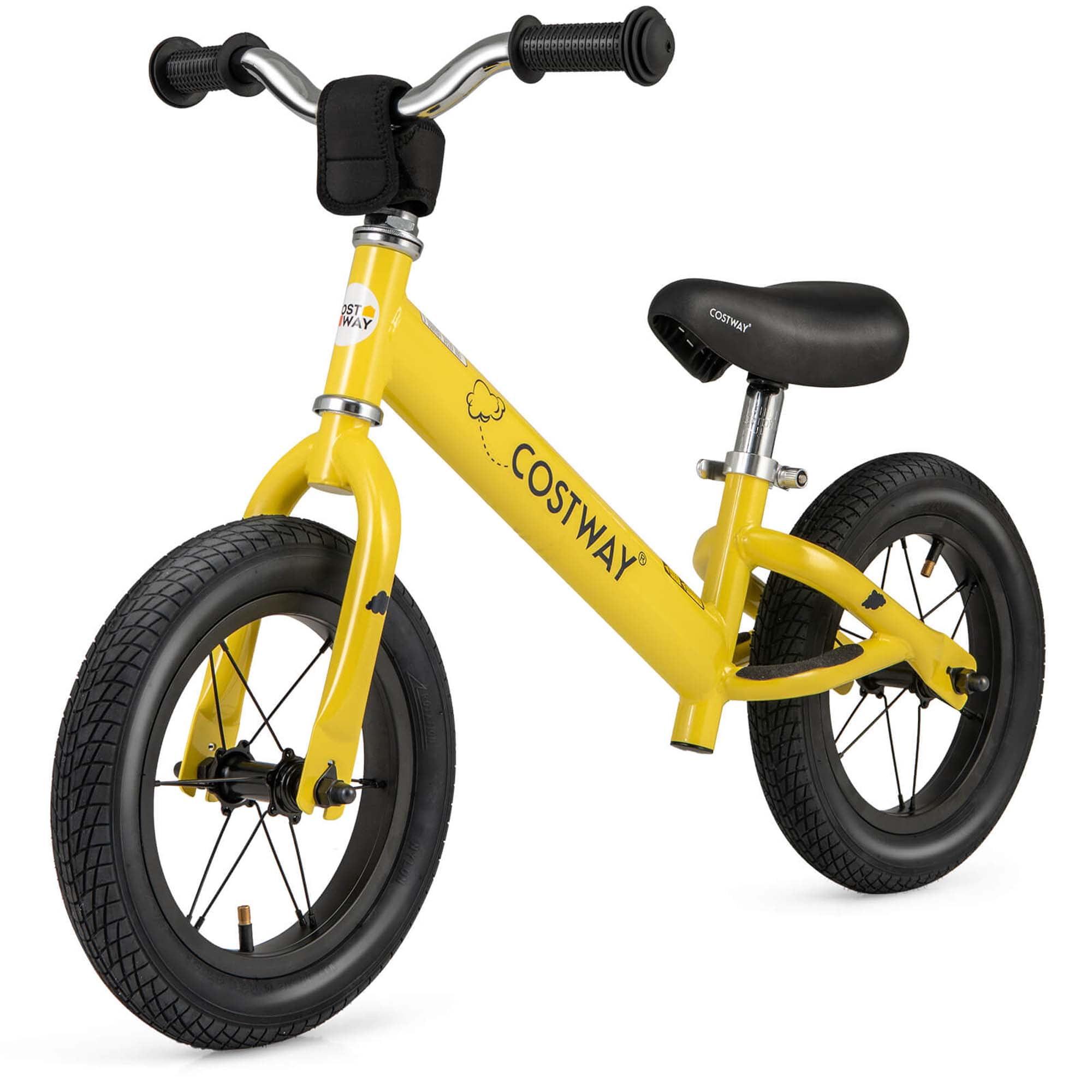 Costway Toddler Balance Bike No Pedal Training Bicycle with Inflatable Rubber Tires (Yellow, 12 in) dd9y5