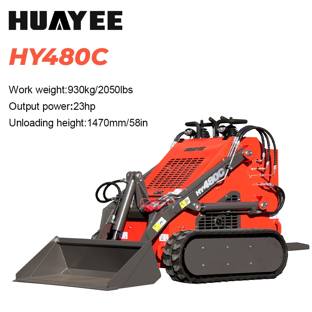 HUAYEE Stand-On Crawler Mini Skid Steer Loader (Red, 1765 lb Lift Capacity) lrm3w