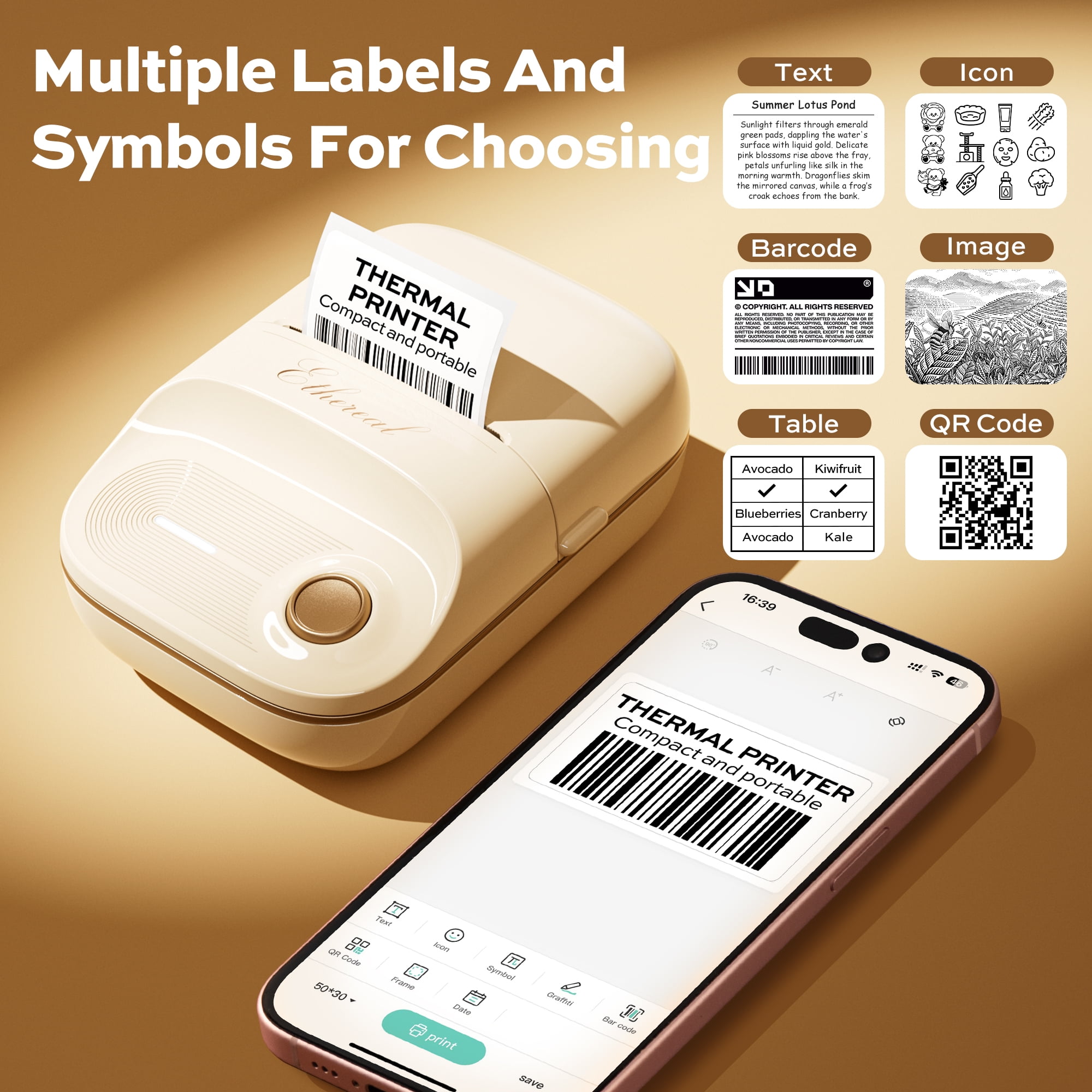 NOVODESK Portable Bluetooth Label Maker Machine, Thermal Printer for Small Business and Home Organization (Milky White, 2 in) 3v3vy