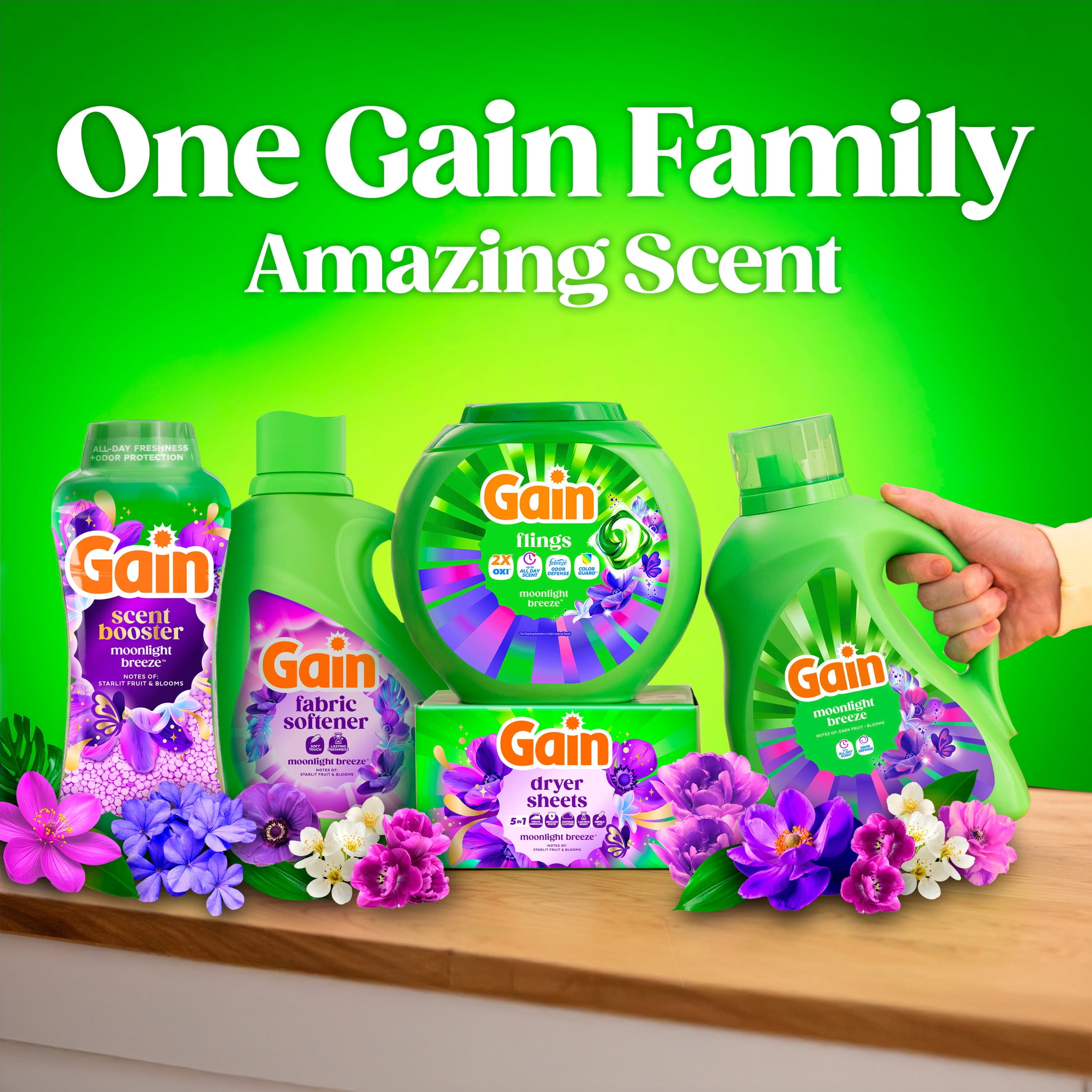 Gain Flings Laundry Detergent Pacs, 4-in-1 Oxi Boost and Febreze, Moonlight Breeze Scent (12 Count) trko2