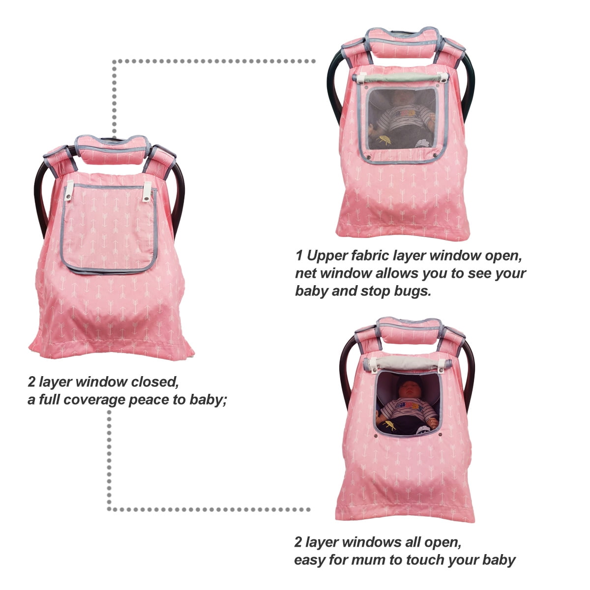 ICOPUCA Baby Car Seat Canopy & Carrier Cover (Pink with White Dots, 38 in x 30 in) iz3u1