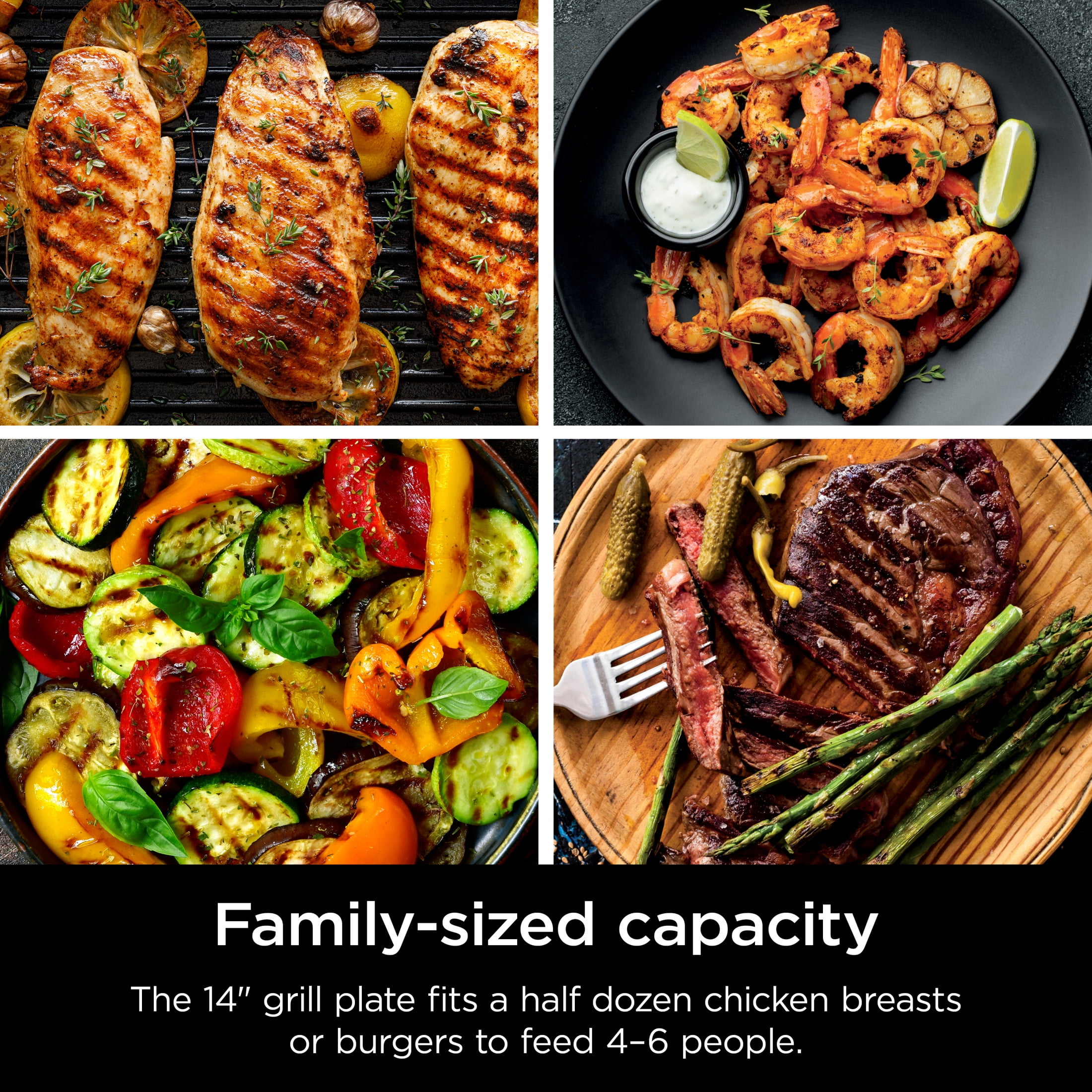 Ninja Sizzle Electric Indoor Grill, Low Smoke, 500°F Max Heat, Nonstick Surface (Black, 14 in) 8ts8z