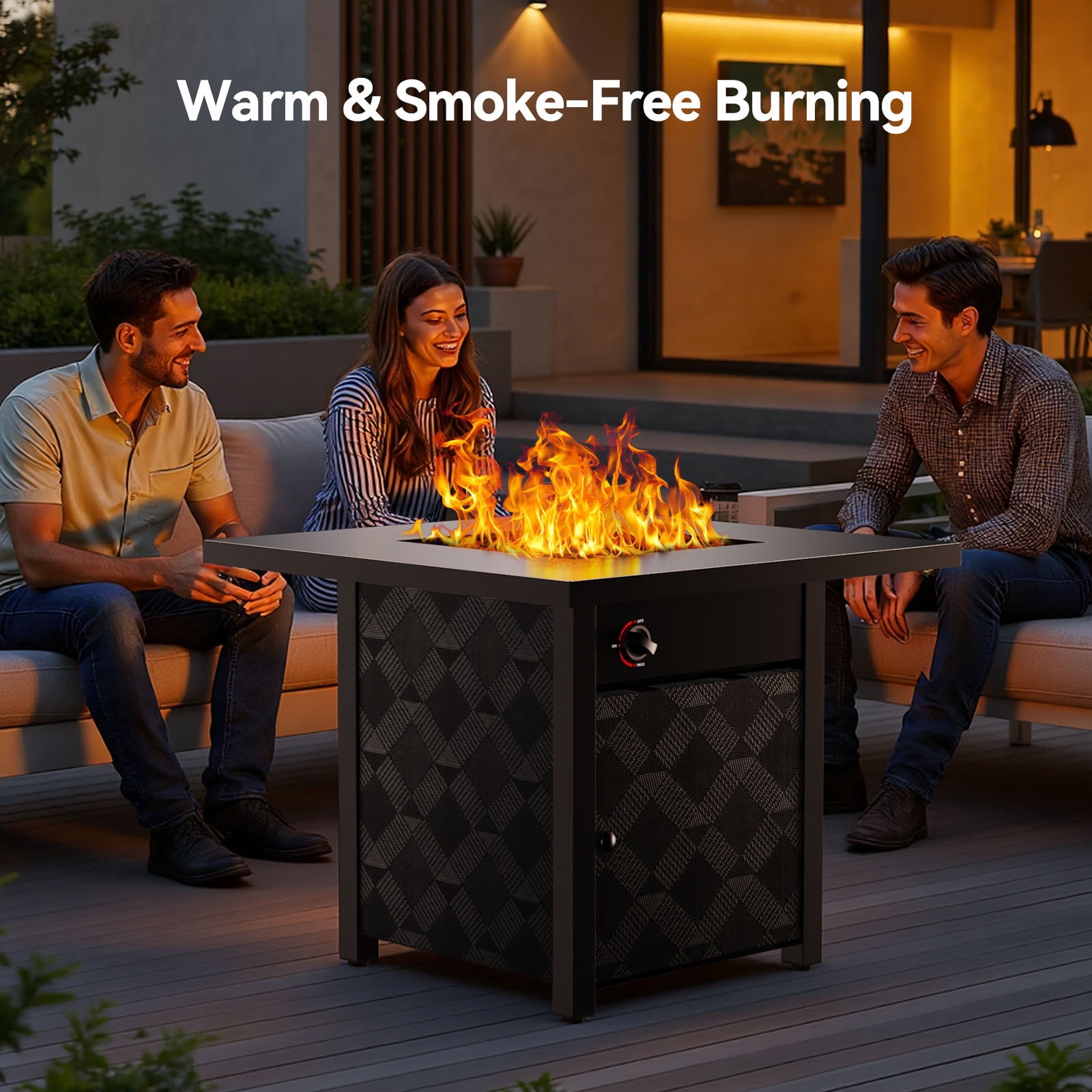 Philergo 28 in Propane Fire Pit Table, 50,000 BTU Square Gas Fire Pit with Removable Lid and Lava Rocks (Black, 28 in) f1rjx