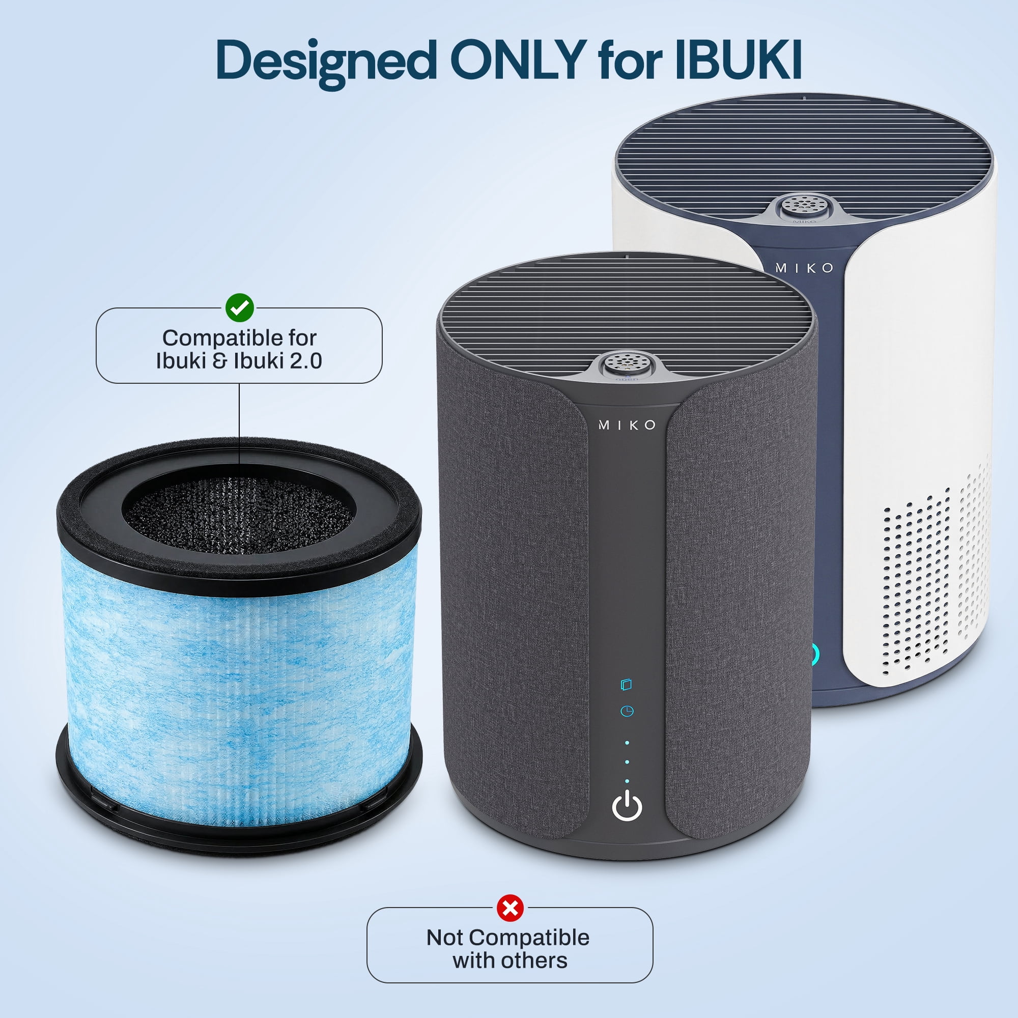Miko Replacement Air Purifier Filter for Ibuki and Ibuki 2.0 (1 Pack) t2o2v