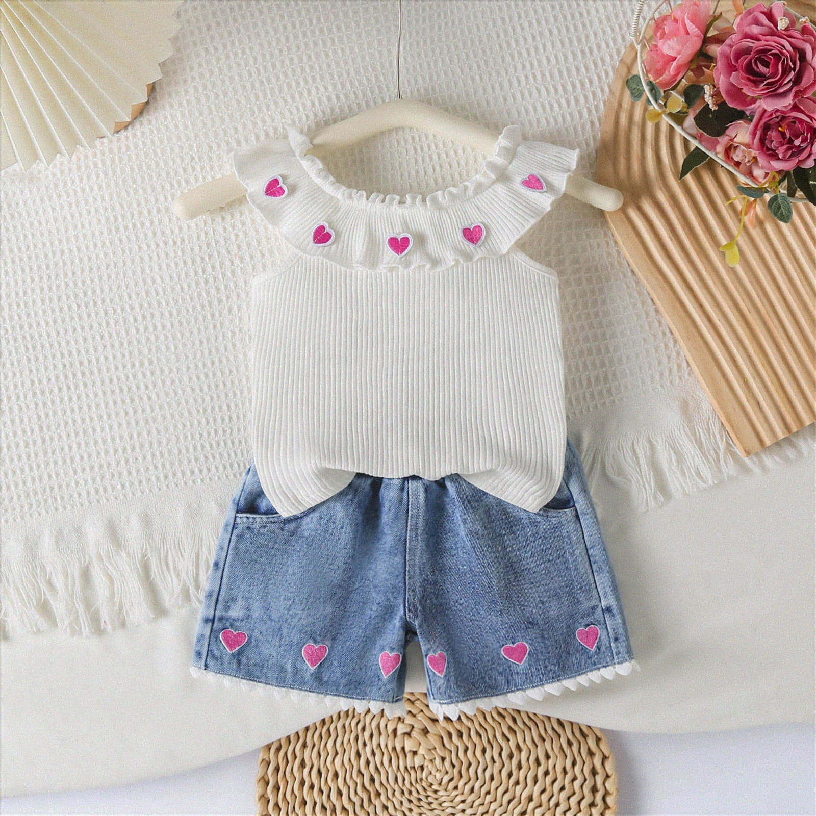 UAYOTSE Baby Girls Summer Outfit Set Breathable Cotton Short Sleeve Romper with Headband (White, 12-18 Months) 5cr0t