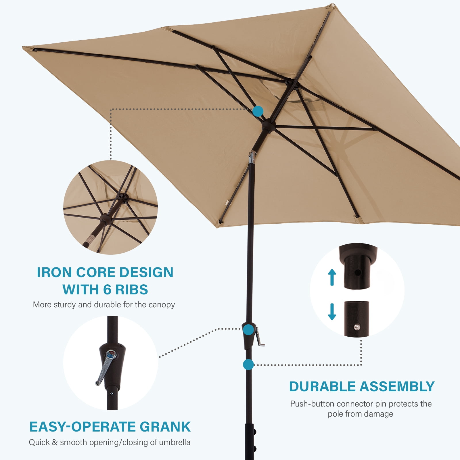 FUNDAZE Rectangular Patio Umbrella with Crank and Tilt, UV-Resistant Outdoor Shade for Deck and Garden (Beige, 6.5 ft x 10 ft) 5ydlf
