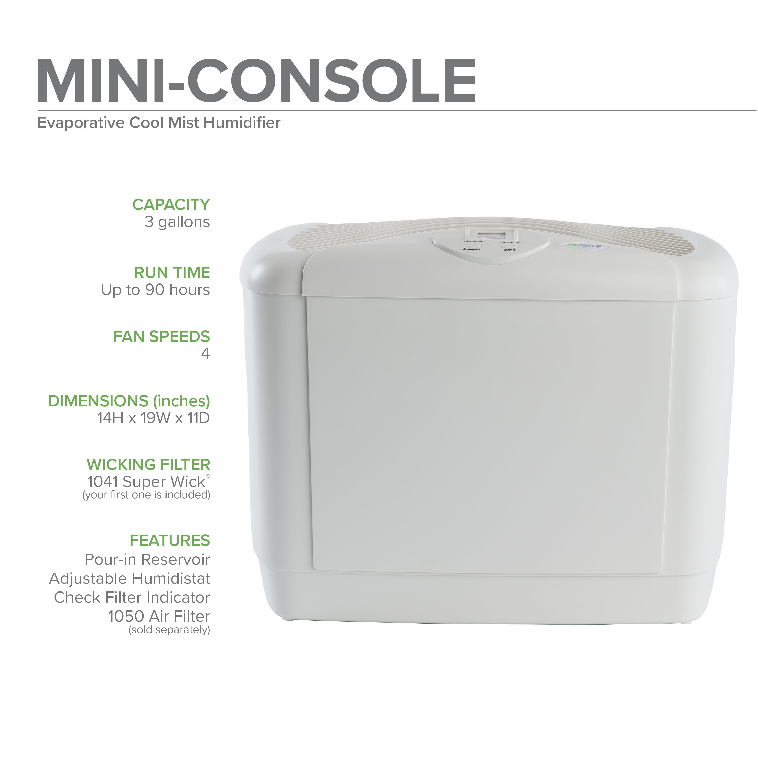 Hmdfr Console Evaporative Humidifier for Large Rooms with Digital Control (White, 3 gal) 3mjk1