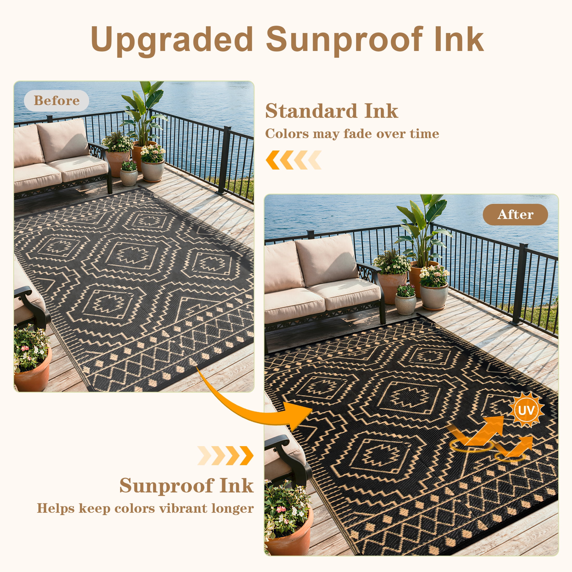 RUG ROBOT Reversible Outdoor Rug, Waterproof Plastic Straw Carpet for Patio and Backyard (Black/Brown, 5 ft x 8 ft) v6lv6