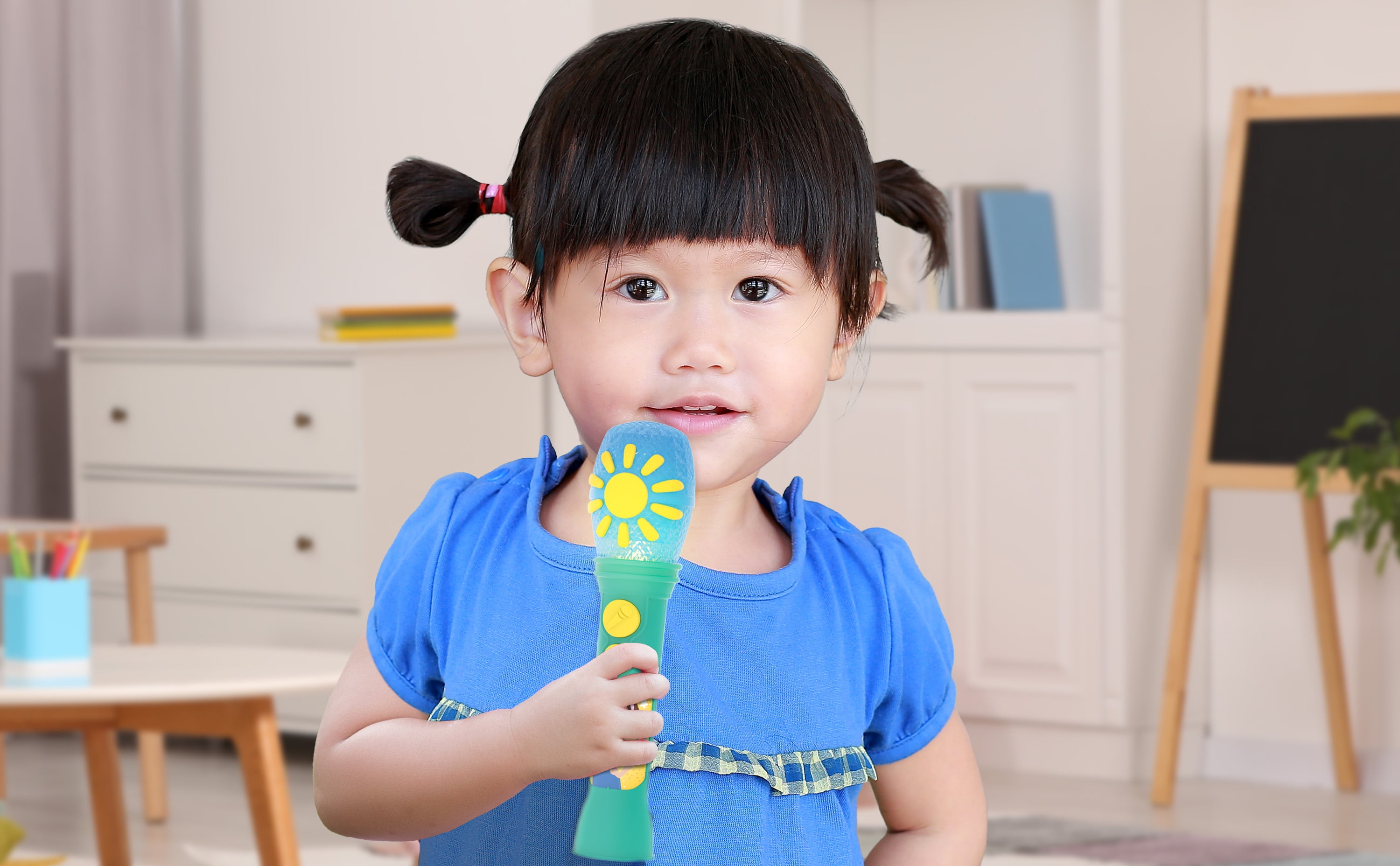Ms. Rachel Sing Along Microphone with Built-in Music and Flashing Lights (Blue) boequ