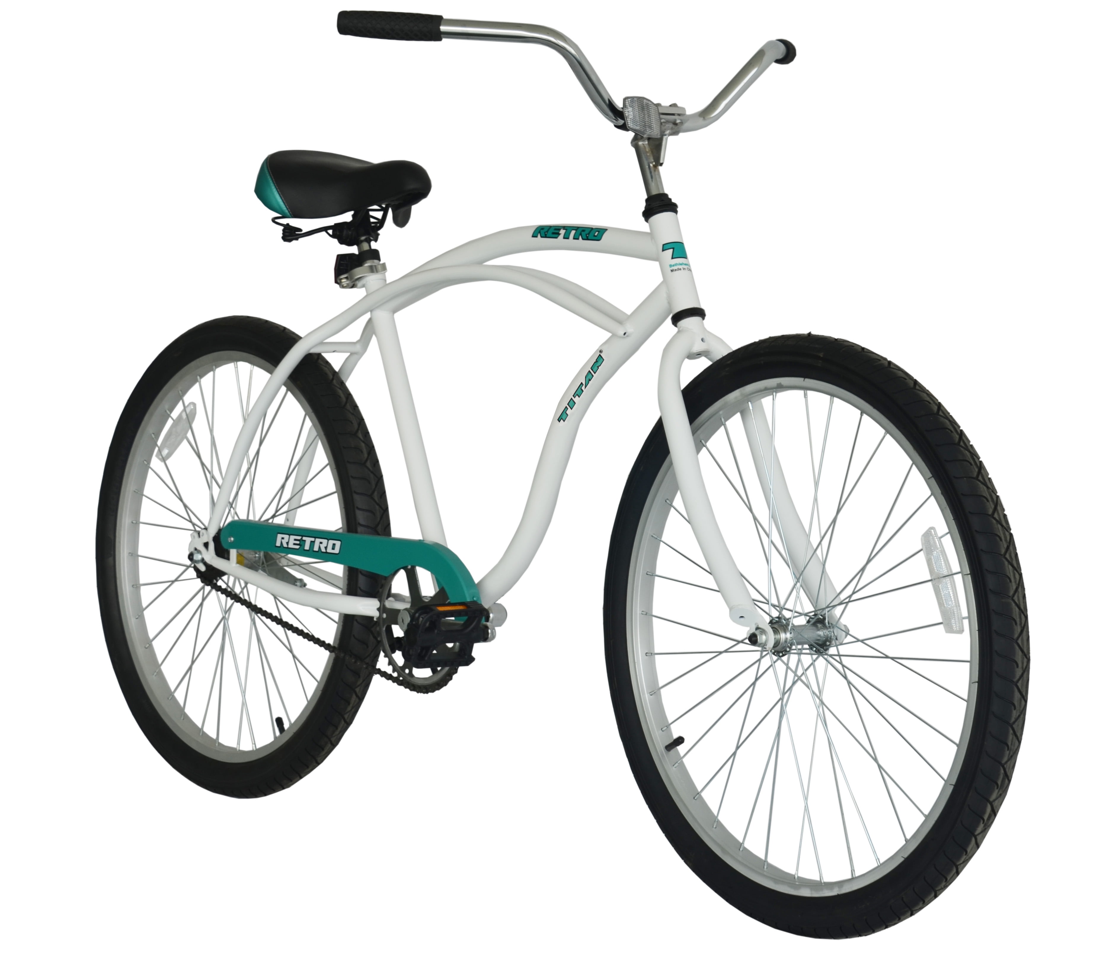 Titan Retro Beach Cruiser Bicycle for Men and Women, Single-Speed Comfort Bike with 19 in Steel Frame (White, 26 in Wheels) hwzqe