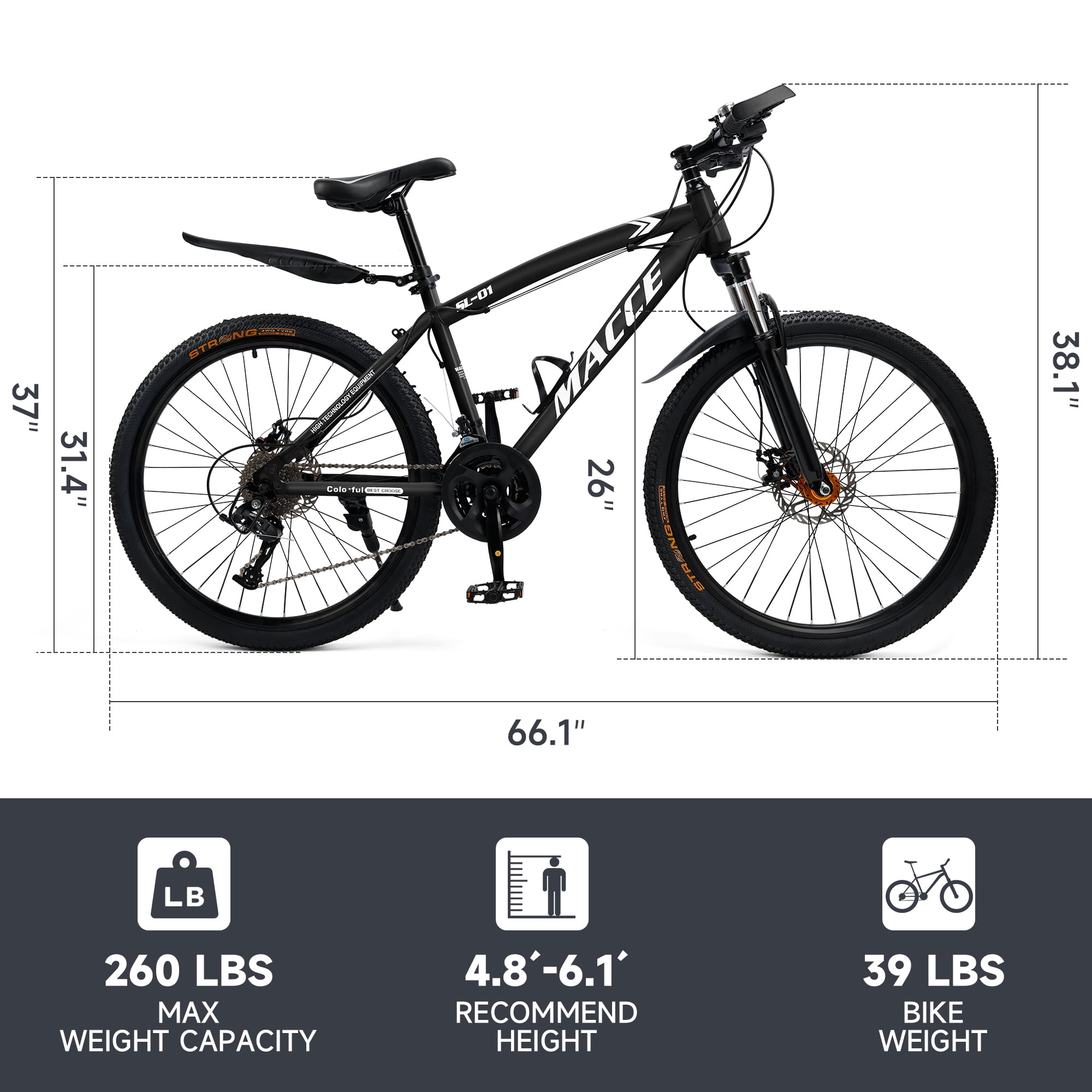 Bruce & Shark Mountain Bike 27 Speed Hardtail with Front Suspension (Black, 27.5 in) gw4lw