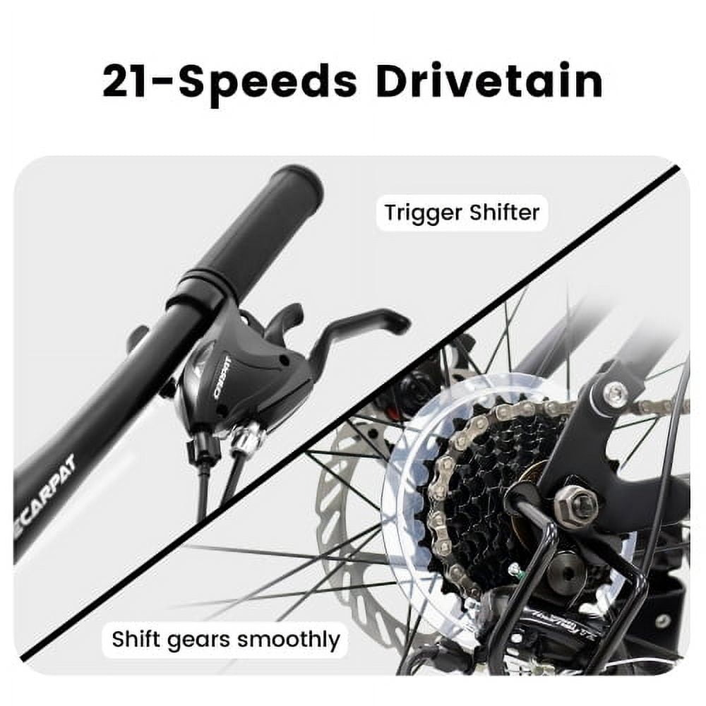 POVANLI 27 in Mountain Bike, Dual Full Suspension Trail Bicycle with 21-Speed Shimano Drivetrain and Dual Disc Brakes (Blue, 27 in) 1l7f5