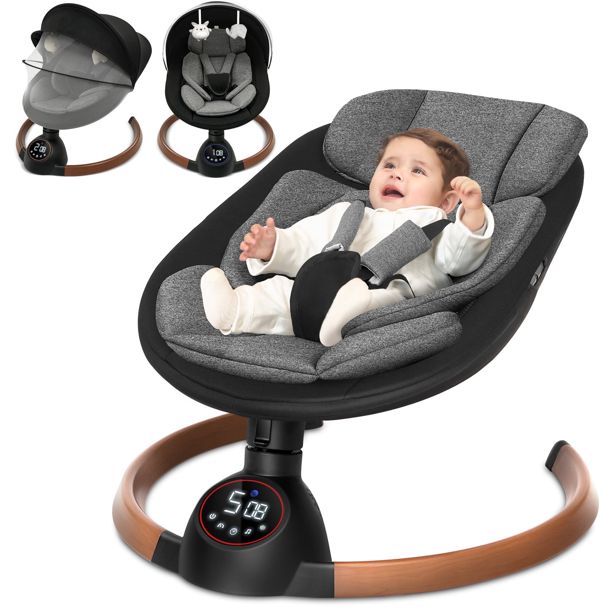 Babyeap Electric Baby Swing for Infants with Bluetooth Control and 5-Point Harness (Gray, 20 lb Capacity) 5obaw