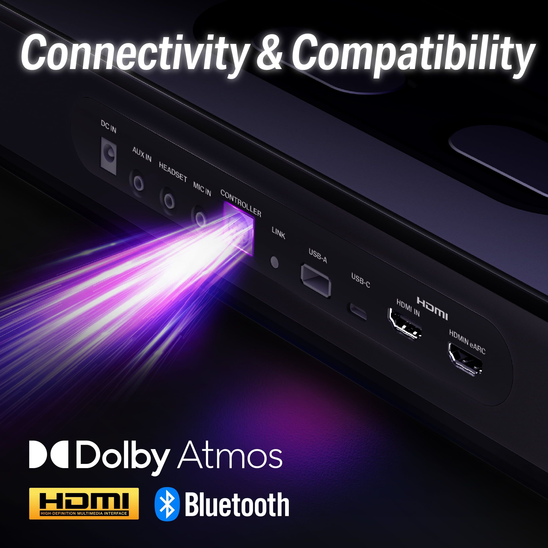 OXS Thunder Pro+ 7.1.2-Channel Dolby Atmos Sound Bar System with Wireless Satellite Neck Speaker (Black) d3al9