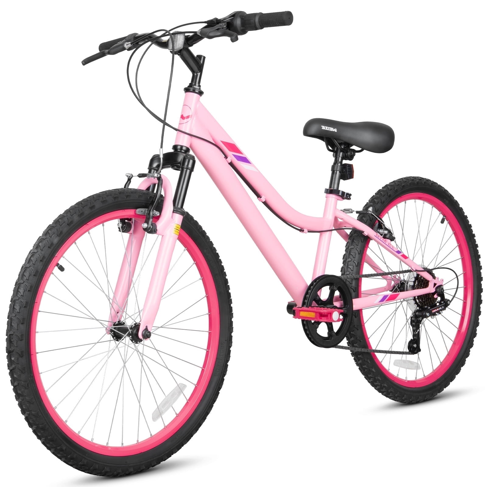 Hykolity Kids Mountain Bike, 24 in 7-Speed Girls Bicycle with Front Suspension (Pink, 24 in) 87vnz