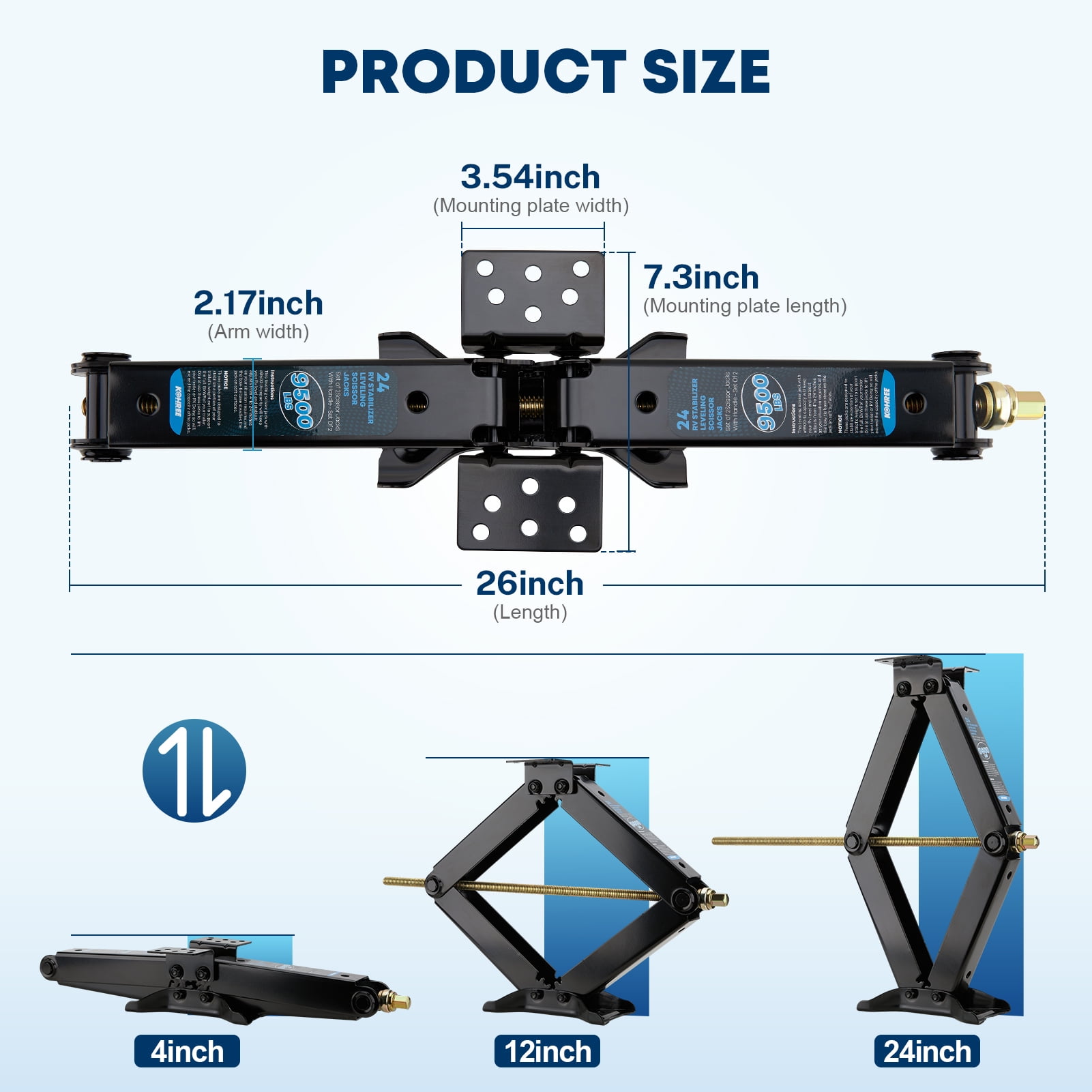 Kohree RV Trailer Stabilizer Scissor Jacks (Black, 9500 lb, Set of 4) di98w