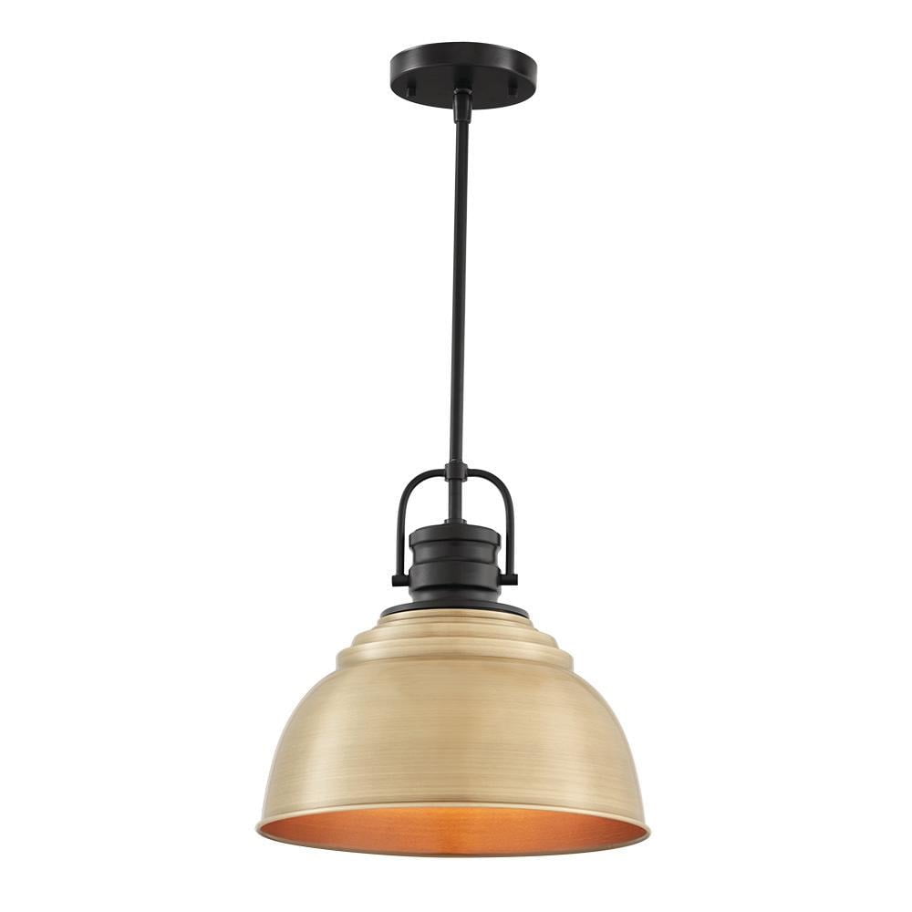 Home Decorators Collection Shelston Farmhouse Pendant Light Fixture, Antique Gold and Black Metal Shade (13 in. Diameter) 53jr2