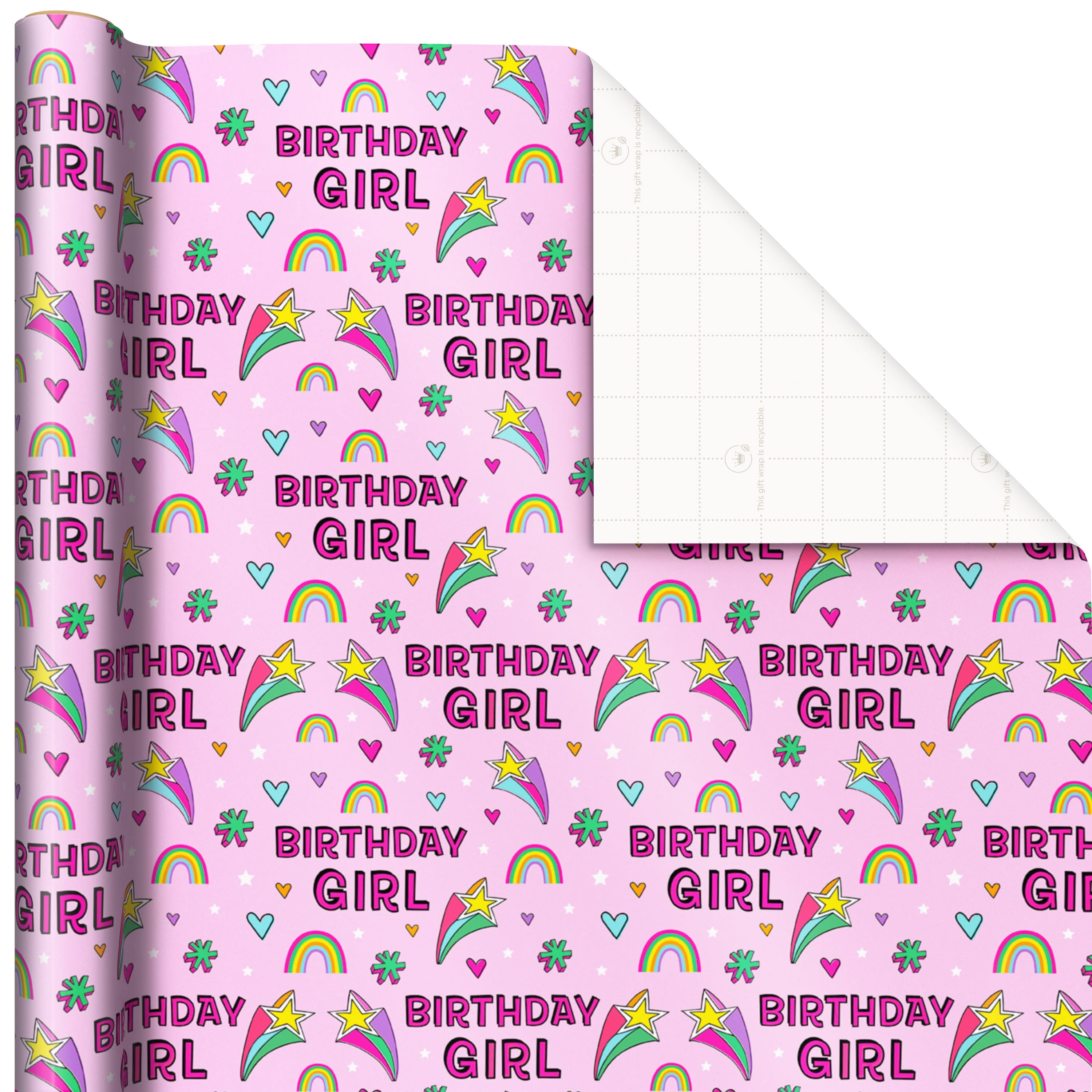 Hallmark Birthday Girl Gift Wrapping Paper (Pink, 35 sq. ft.) 3dzun