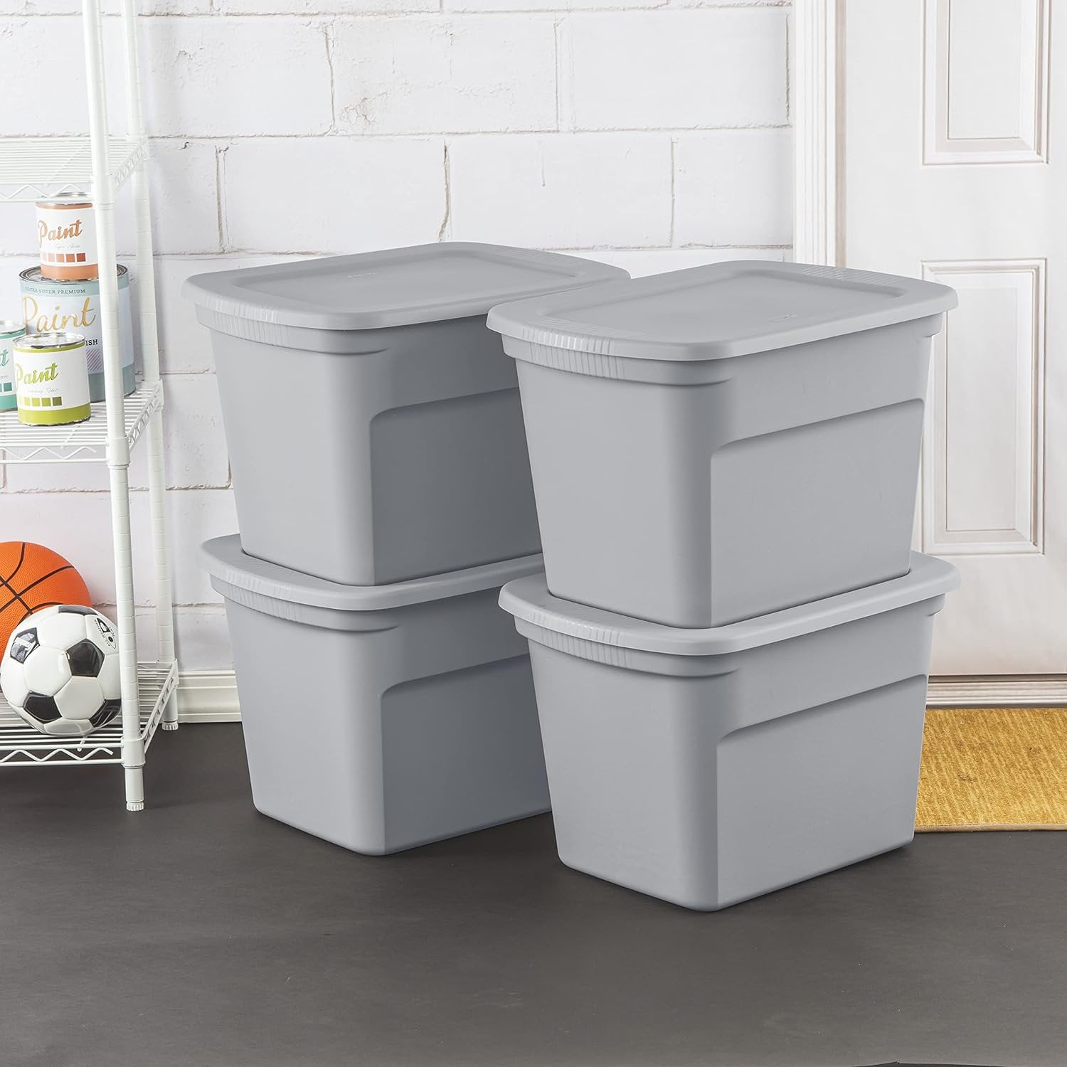 Sterilite 18 Gal Storage Tote, Stackable Plastic Bin with Lid for Closet and Basement Organization (Gray, 8-Pack) 2kns6 - Image 7