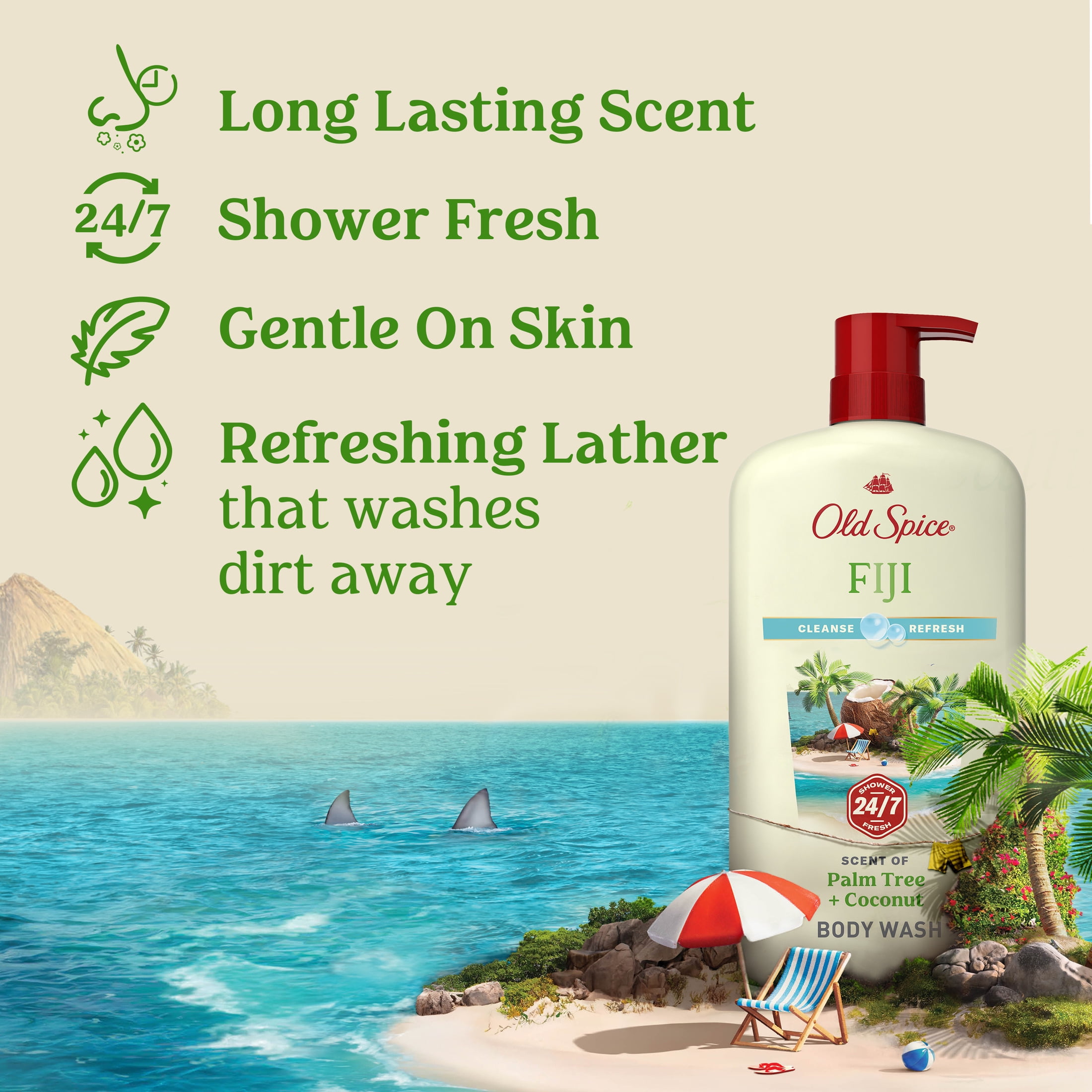 Old Spice Fiji Body Wash for Men, Refreshing Scent with Coconut and Lavender (30 fl oz) syhwx