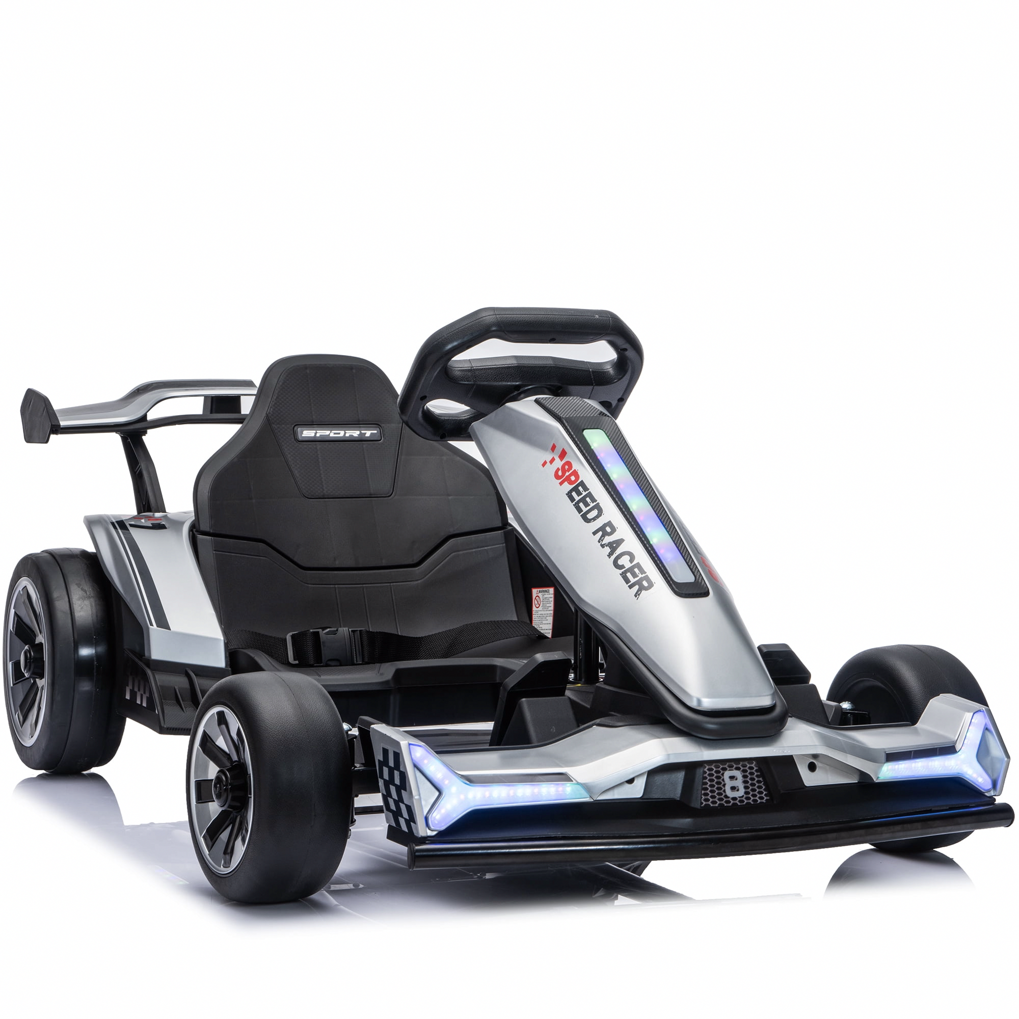 Zukpow 24V 800W Electric Go Kart Drift Car with Adjustable Frame, EVA Wheels, Bluetooth Audio (Silver, 48.5 in) lmfcb