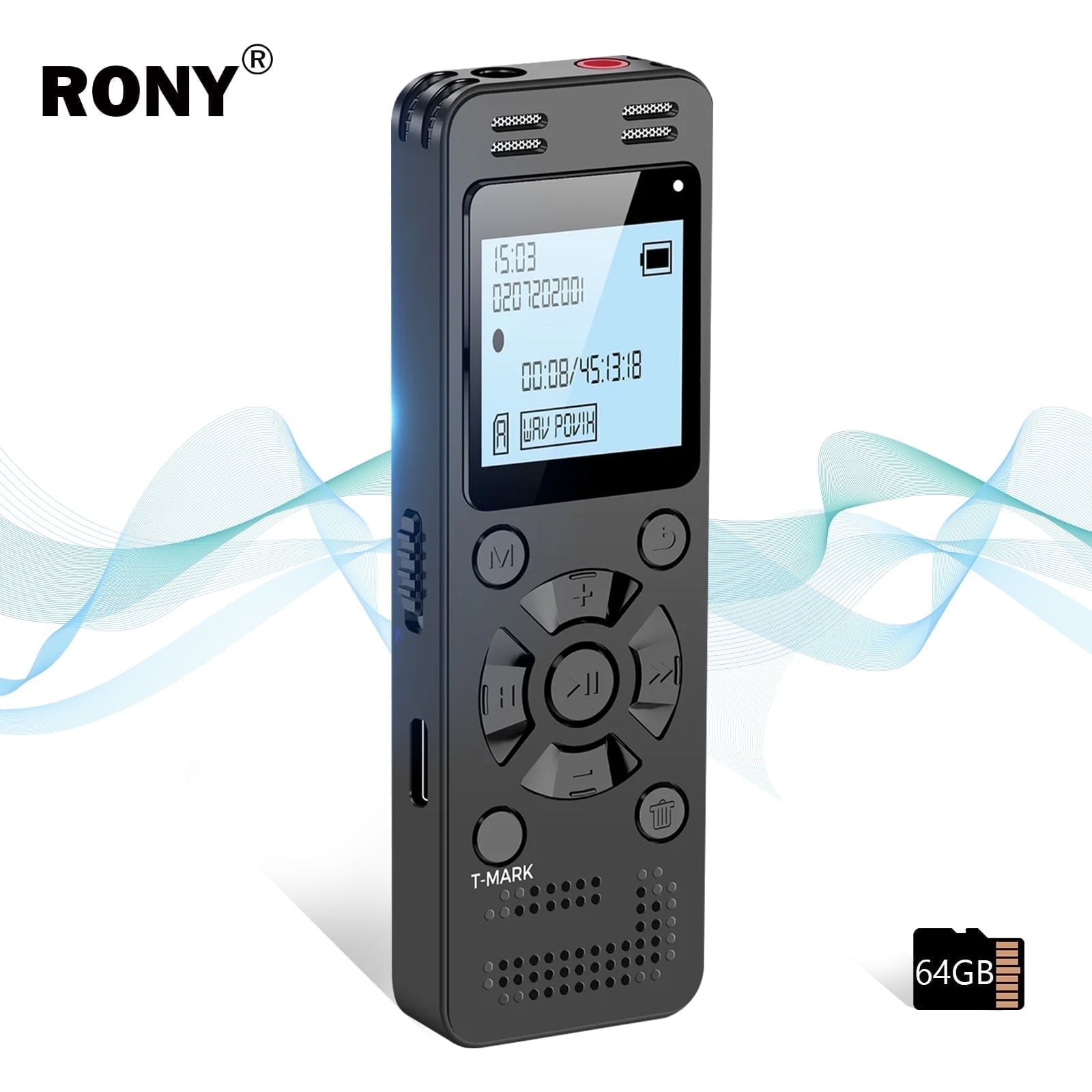 RONY 64GB Digital Voice Recorder, Noise Cancelling Voice Activated Recording Device with Playback (Black, 64GB) qqh1l