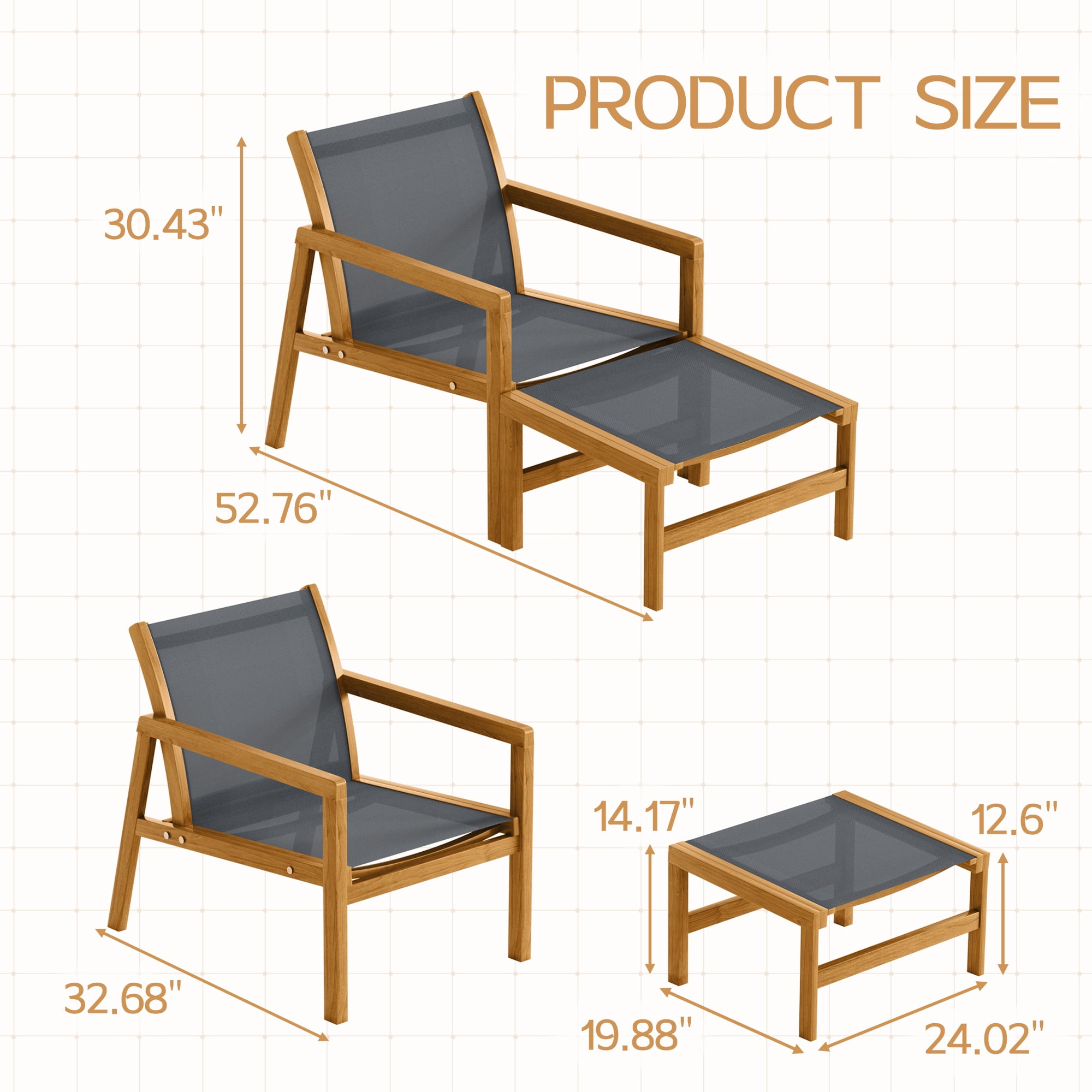 Homall 4-Piece Patio Conversation Set with Acacia Wood Frame and Textilene Chairs (Gray) iaemv