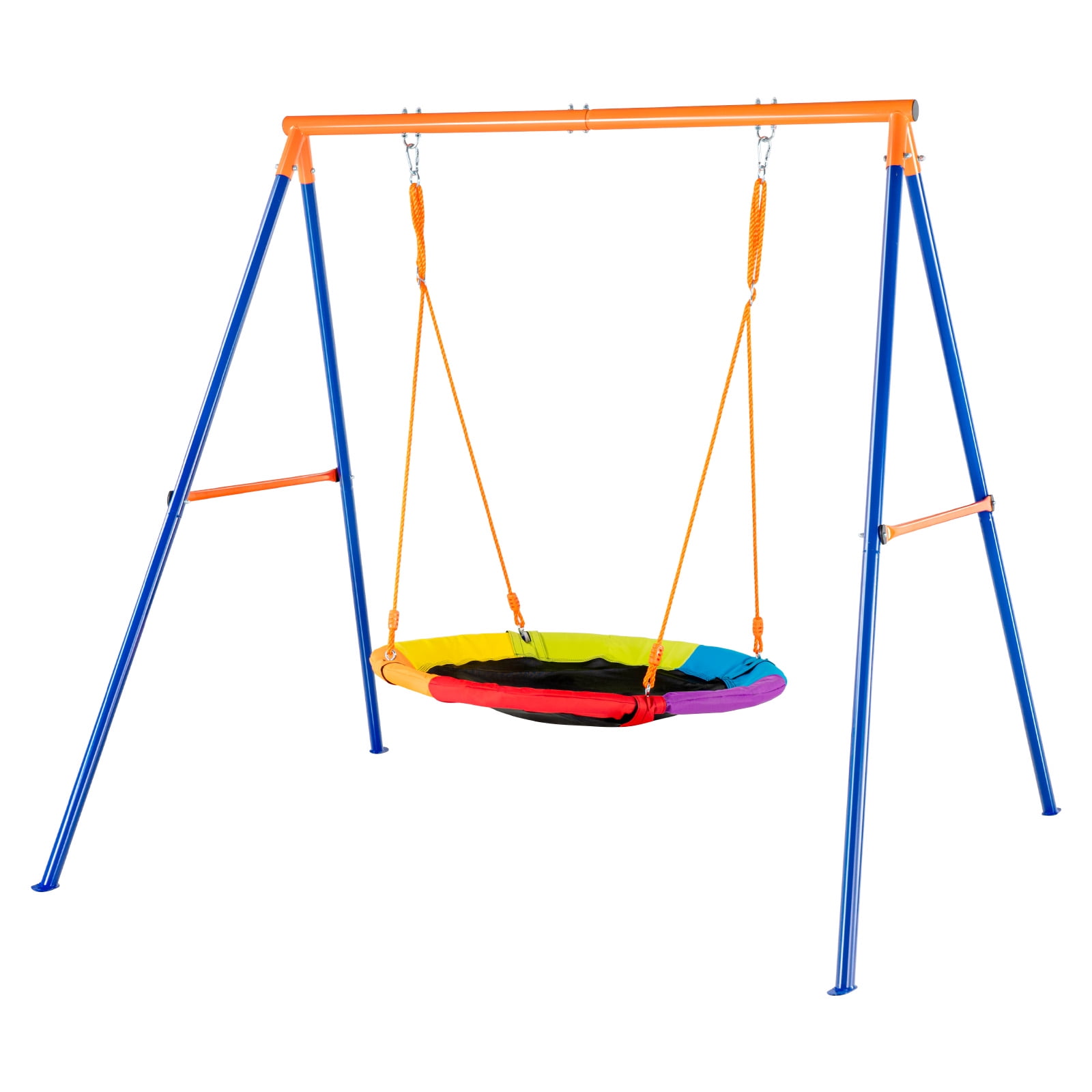 KFFKFF Outdoor Swing Set, Heavy-Duty A-Frame Metal Stand with 40 in Circular Seat, Adjustable Cord (Orange, 440 lb) 1ynm2