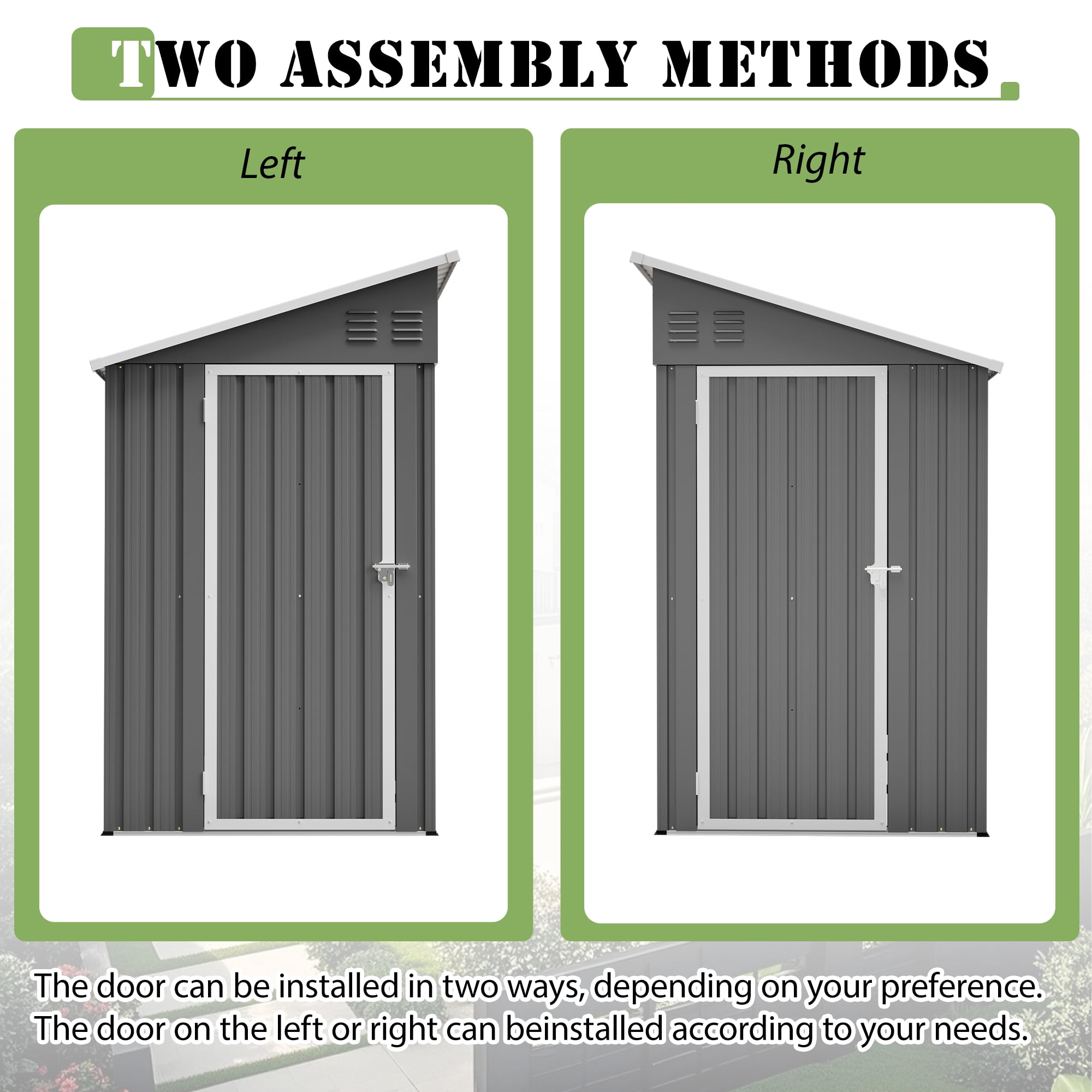 LZBEITEM Outdoor Metal Storage Shed, Weather-Resistant Garden Tool Shed with Galvanized Floor Frame (Grey, 8 ft x 4 ft) ere2c