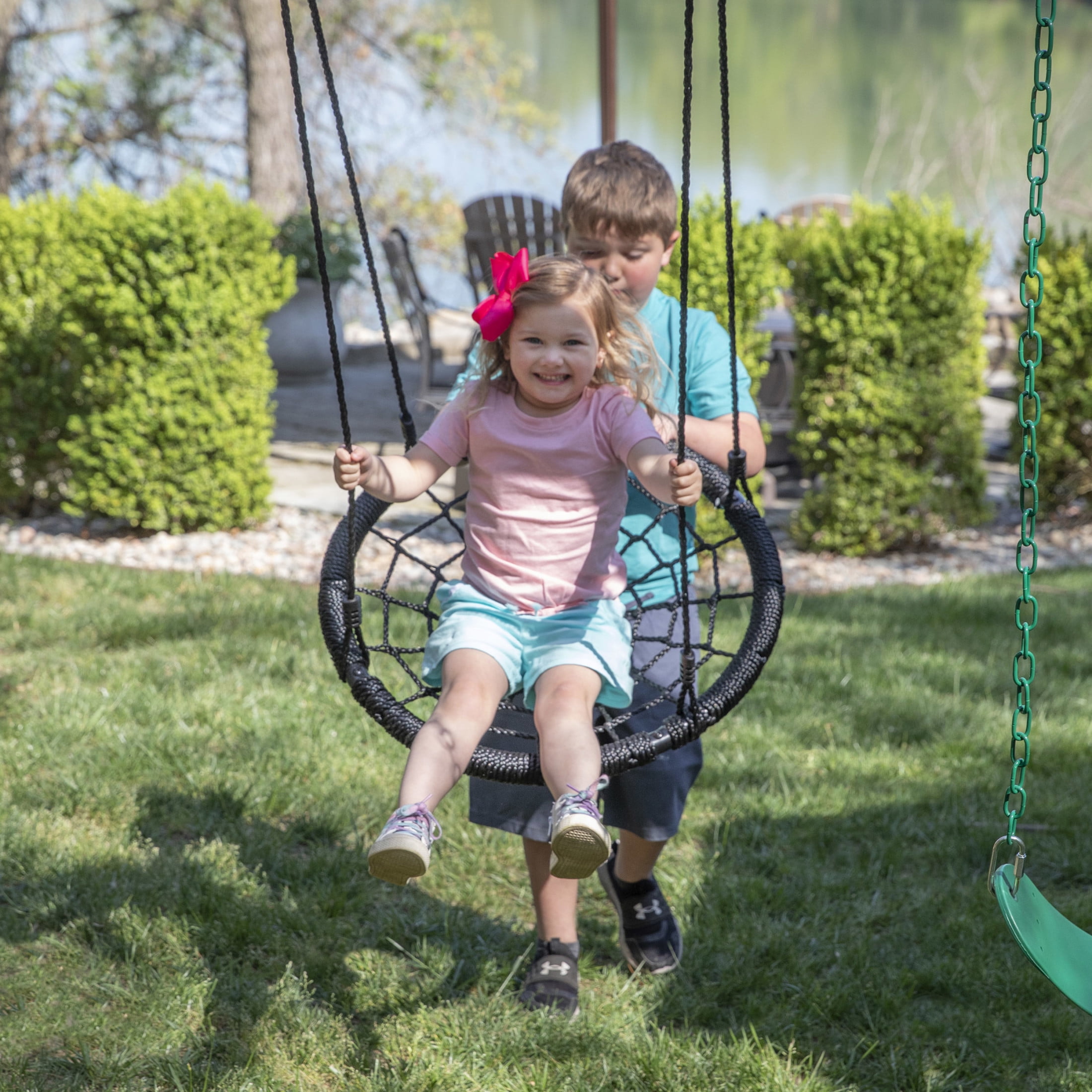 Backyard Discovery Endeavor II Cedar Wood Swing Set with Slide, Play Deck, and Double Rock Wall (Light Brown) cb9zs