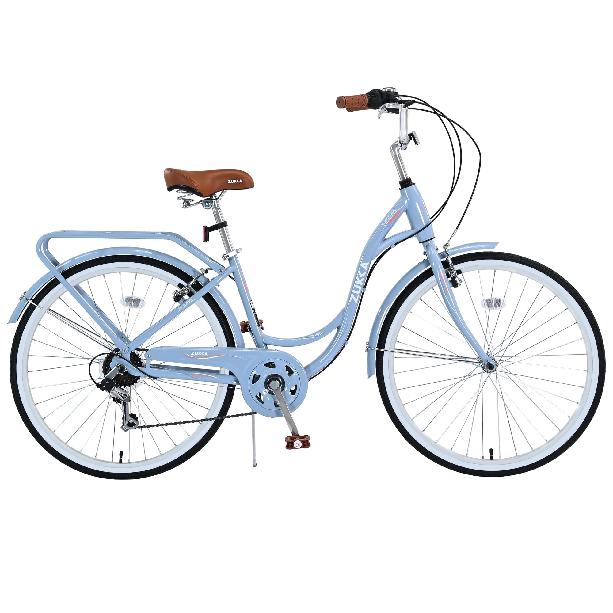 TBSCWYF 24-inch Beach Cruiser Bike, 7-Speed City Bicycle for Women, Adjustable Seat with Dual V-Brake (Blue) 4po8r