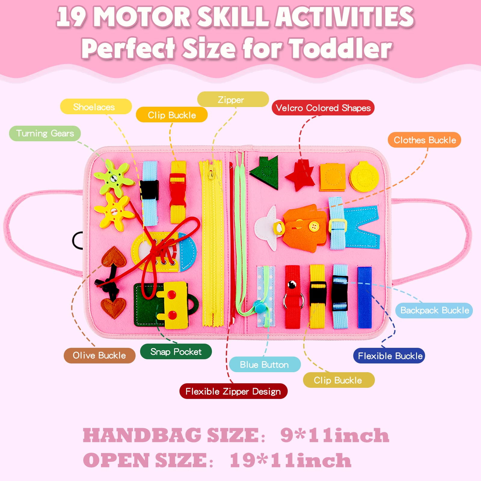 Egsiaanu Montessori Busy Board for Toddlers, Sensory Activity Toy for Fine Motor Skills Development (Pink, 11 in x 9 in) qpdm1