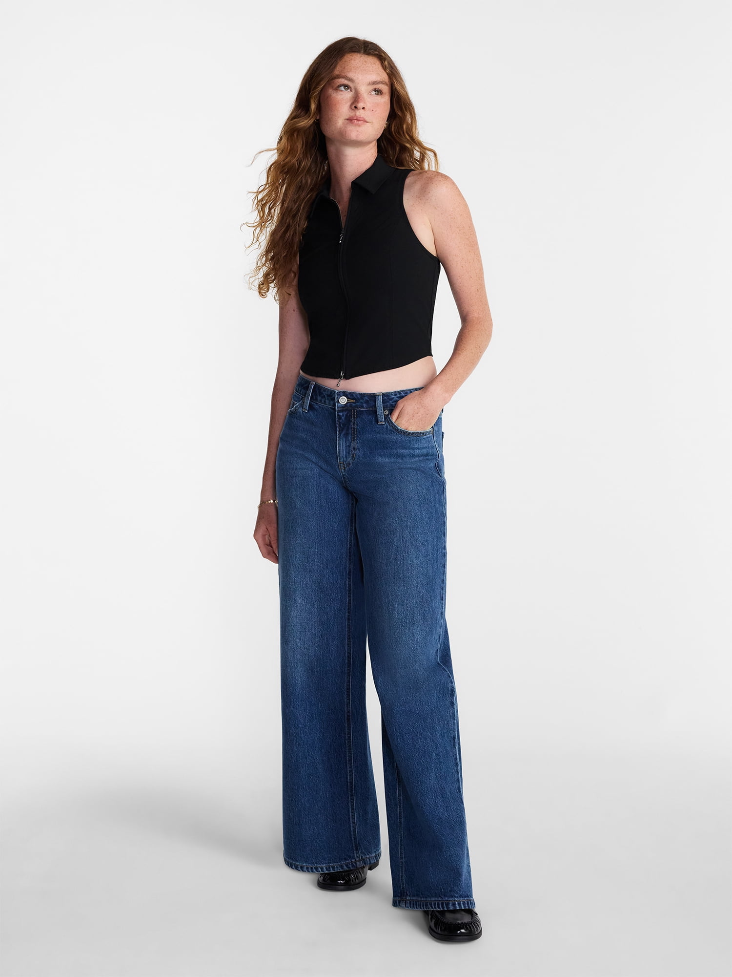 No Boundaries Women's Mid-Rise Baggy Jeans Relaxed Fit Wide Leg Denim (Grey, Size 4) 8q1ch