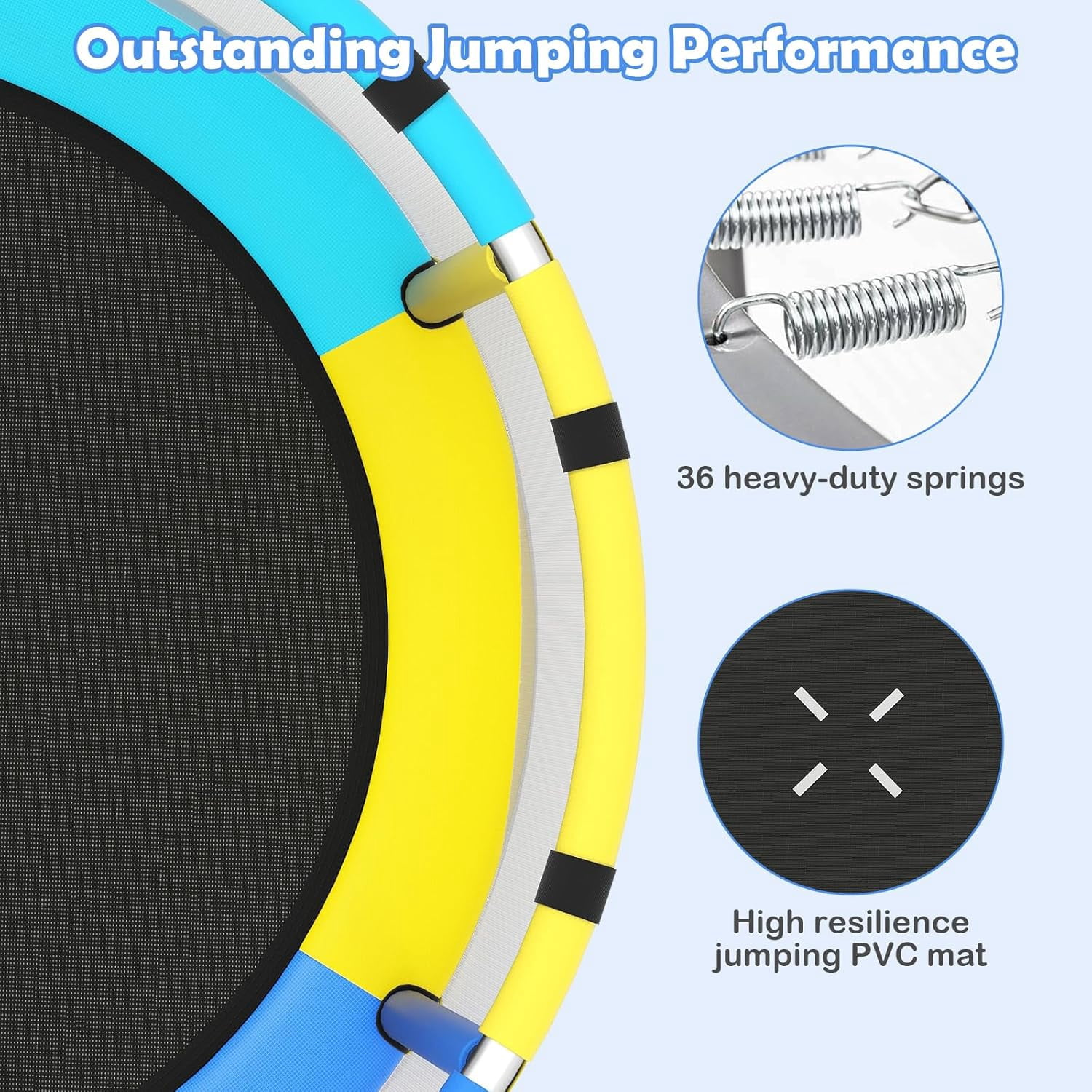 Olakids 55 in Kids Trampoline with Enclosure Net and Gymnastics Bar (Blue, 55 in) qag5w