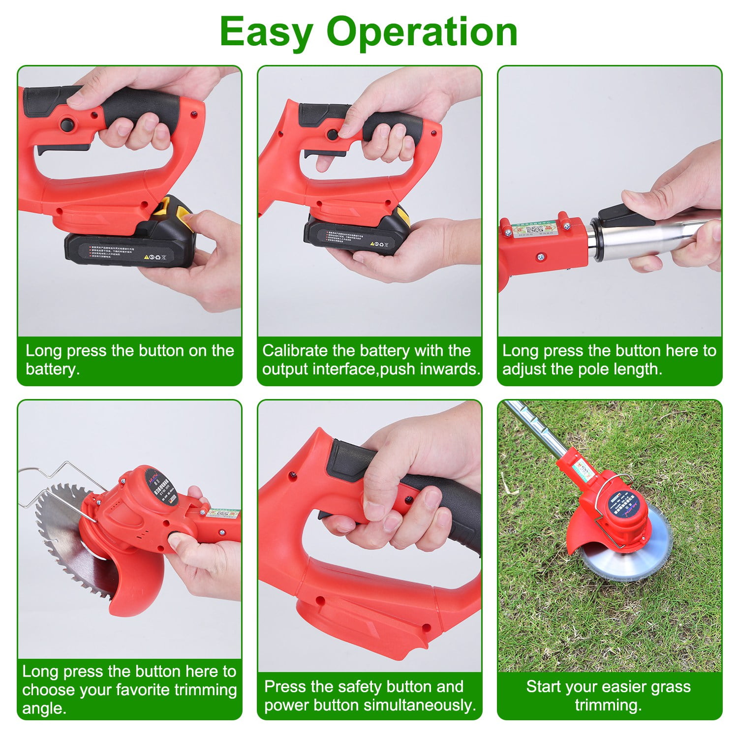 TeqHome 21V Cordless String Trimmer Electric Weed Wacker with 2 Batteries and 8 Blades (Red, 37-50.4 in) yx5xy