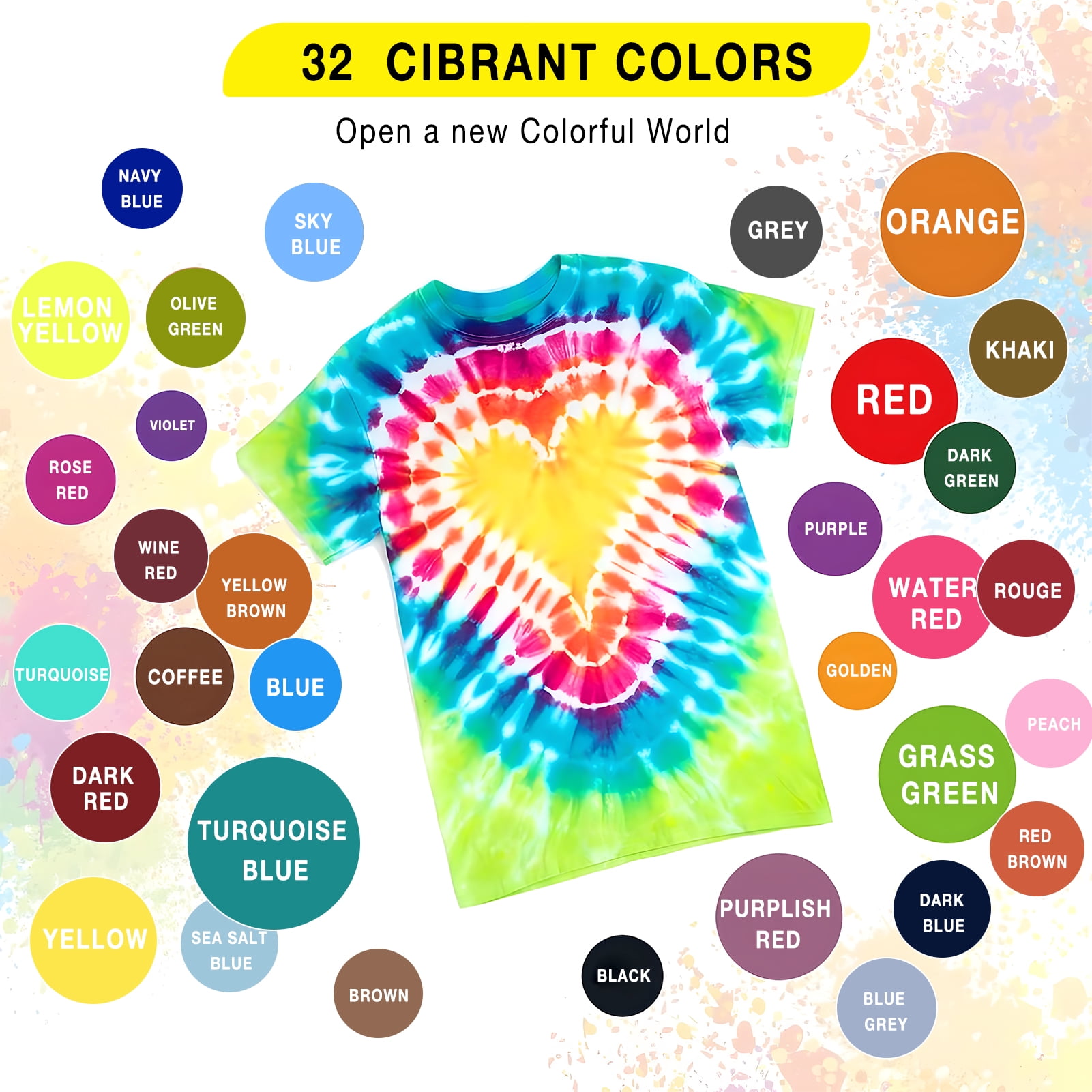 CandWuom Tie Dye Kit, 32 Vibrant Colors DIY Fabric Craft Set for Apparel and Home Decor (32 Pack, 2.03 fl oz) lbk61