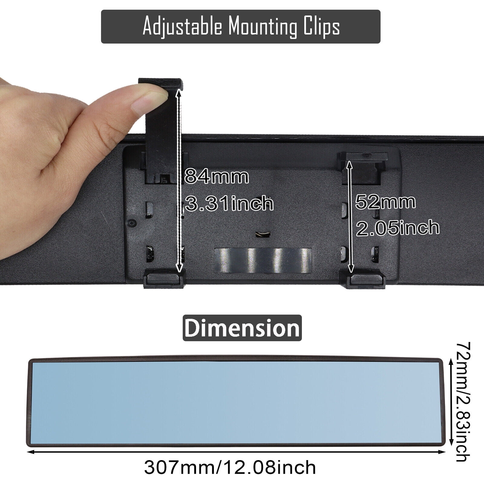 Yiyasu Interior Rear View Mirror (Anti-Glare, Panoramic Convex, Wide Angle, Black, 11.8 in) 88e1z