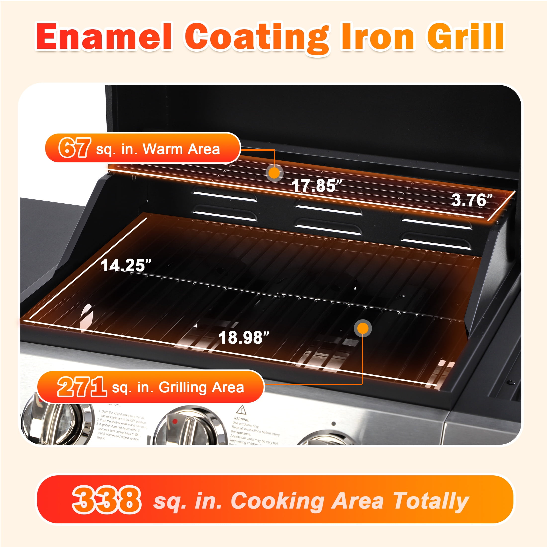 Segmart 3-Burner Propane Gas Grill with Side Burner and Thermometer (40000 BTU, 338 sq. in. Cooking Area) 54wni