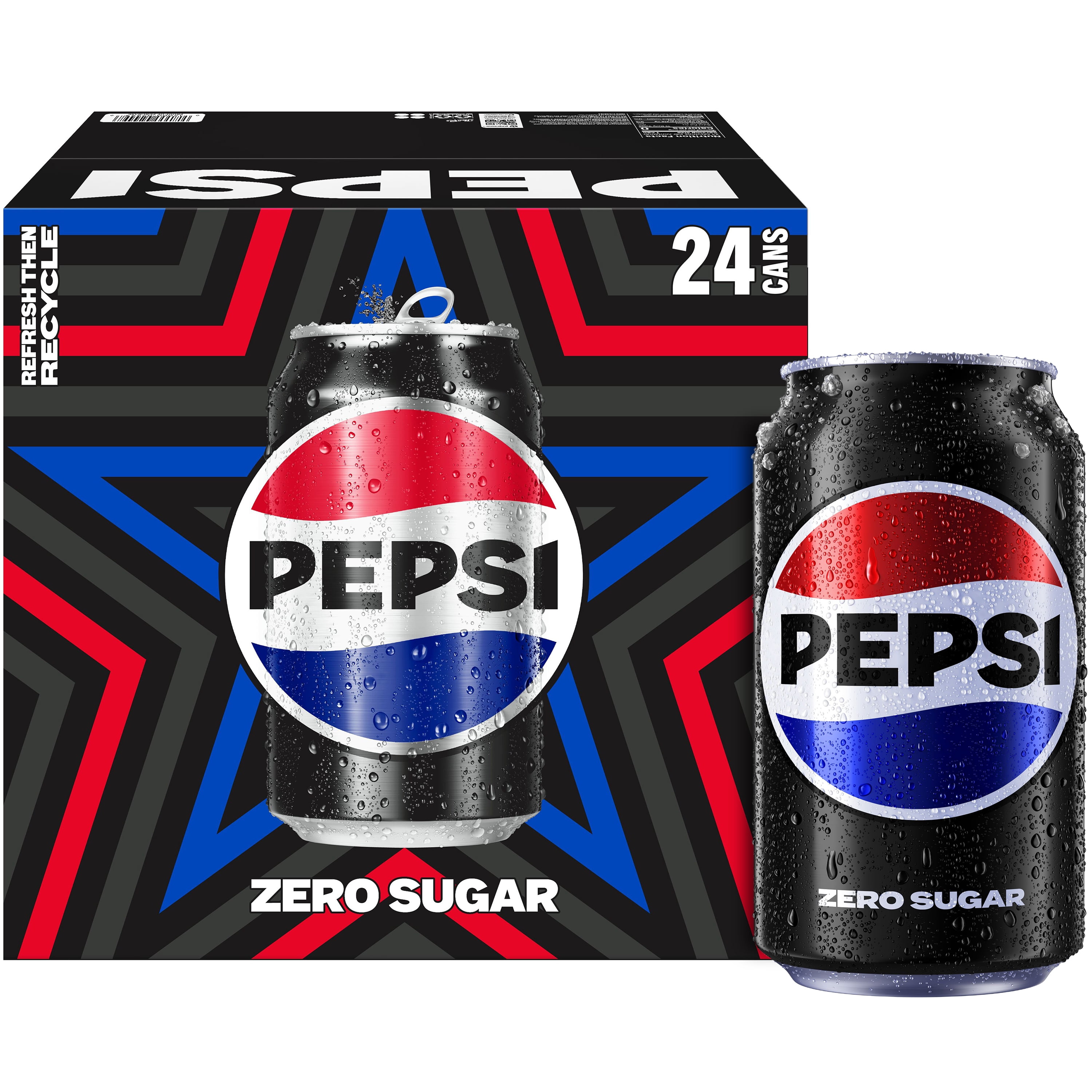 Pepsi Zero Sugar Cola Soda, Refreshing Carbonated Beverage (24 Pack, 12 fl oz) msv39