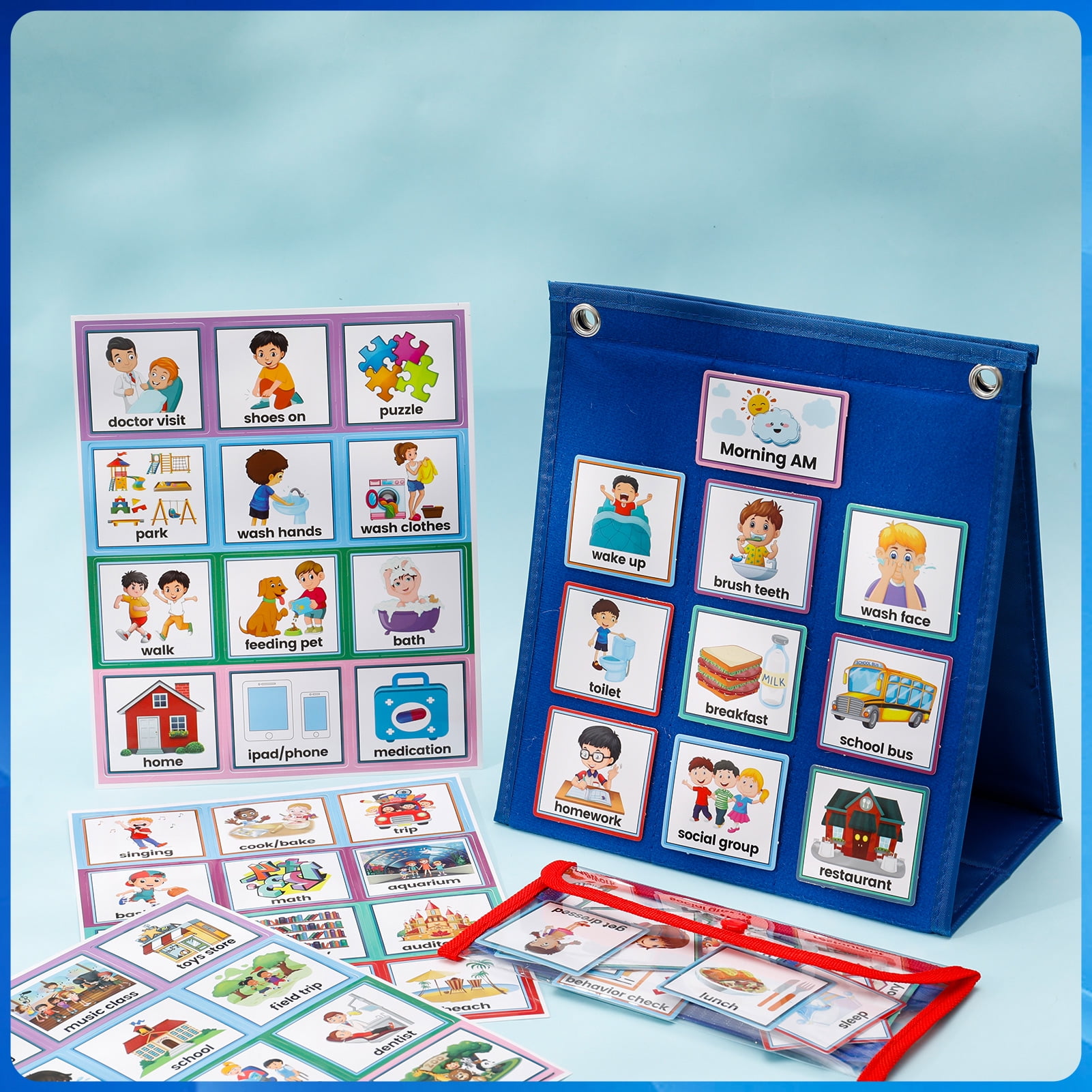 sixwipe Visual Schedule Chart for Kids, Daily Chore and Bedtime Routine Board, Behavioral Learning Tool for Home and School (Blue, 70 Cards) jbkbq