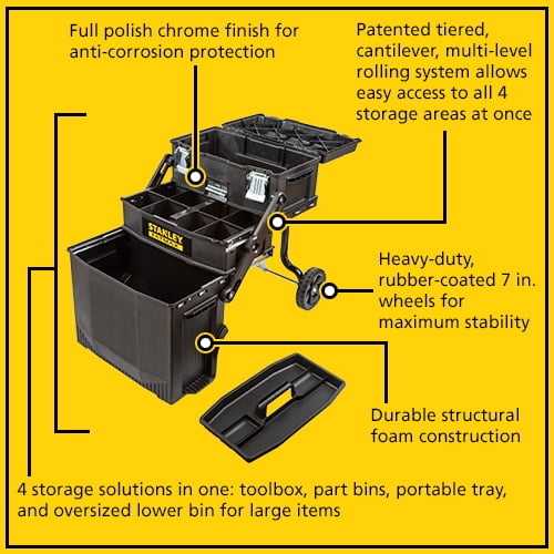 STANLEY FatMax 4-in-1 Mobile Work Station, Heavy-Duty Rolling Tool Box with Telescopic Handle (24.8 in. H x 16.2 in. W x 21.6 in. L) gegq5