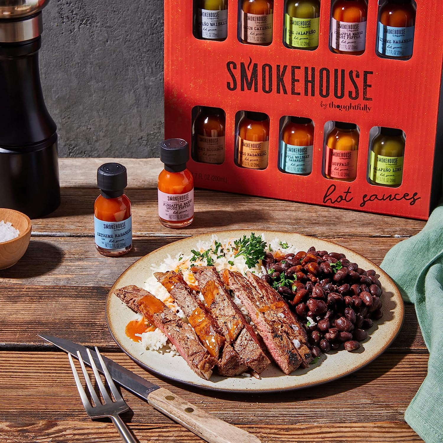 Thoughtfully Smokehouse Hot Sauce Variety Pack, Gourmet Spicy Condiment Gift Set (Assorted Flavors, 10 Count, 0.84 fl oz) oc65r