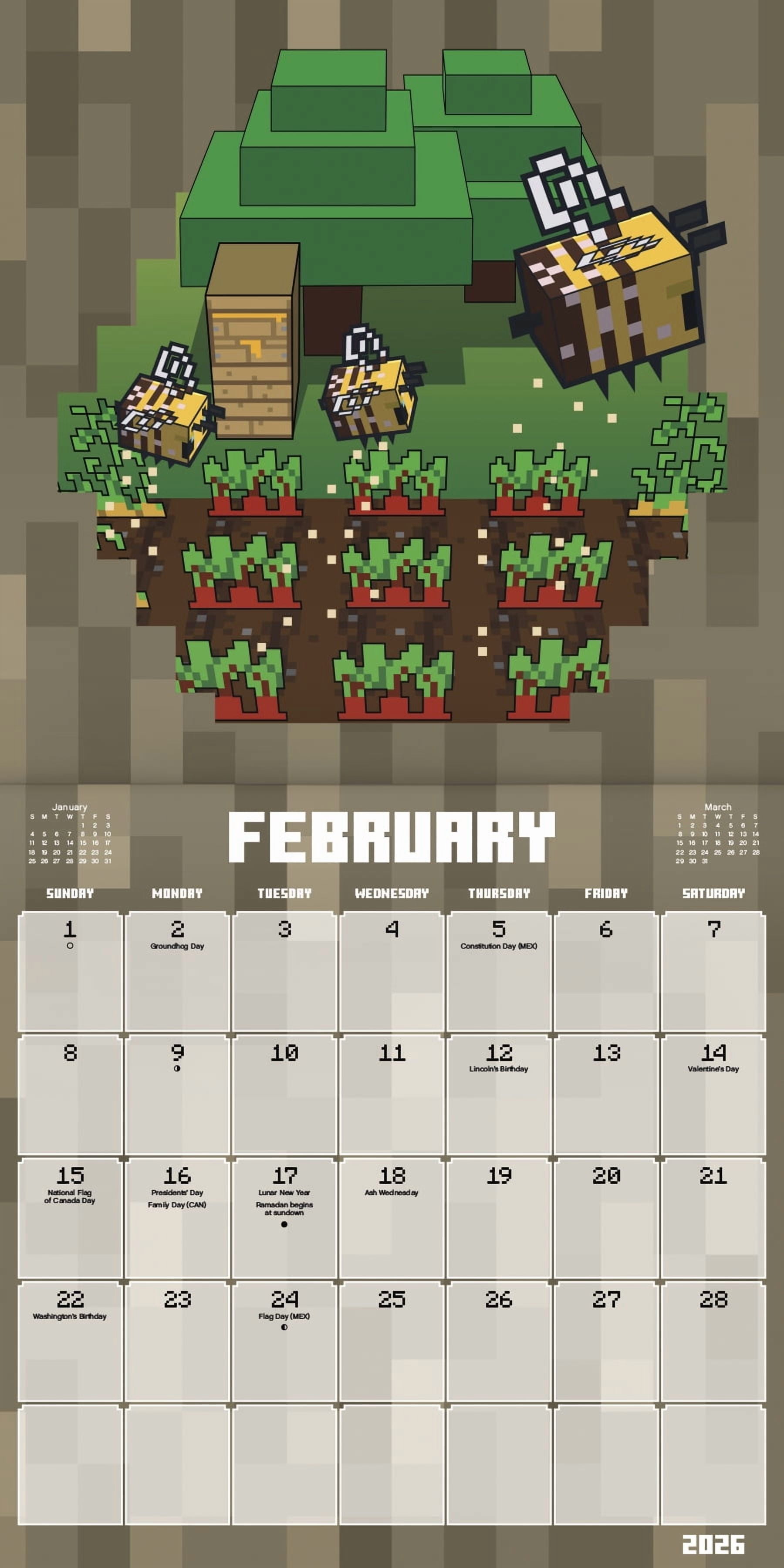 Trends International Minecraft Framed Poster and 2026 Wall Calendar Set (Black, 12 in x 12 in) e5bj1