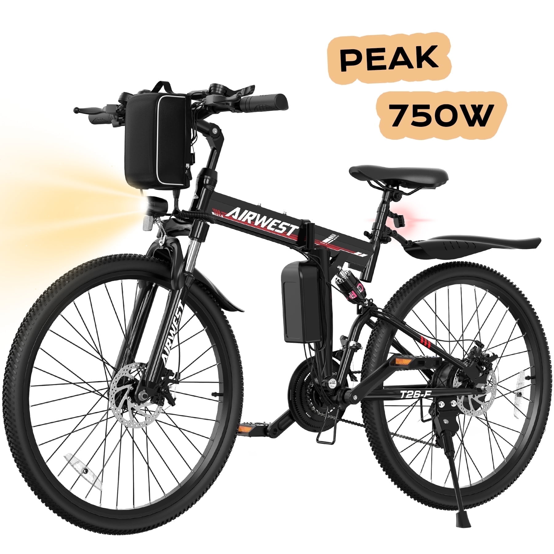 AIRWEST Electric Bicycle for Adults, 750W Motor City Commuter E-Bike, 7-Speed Cruiser, 40 Miles Range (Black, 26 in) cx937