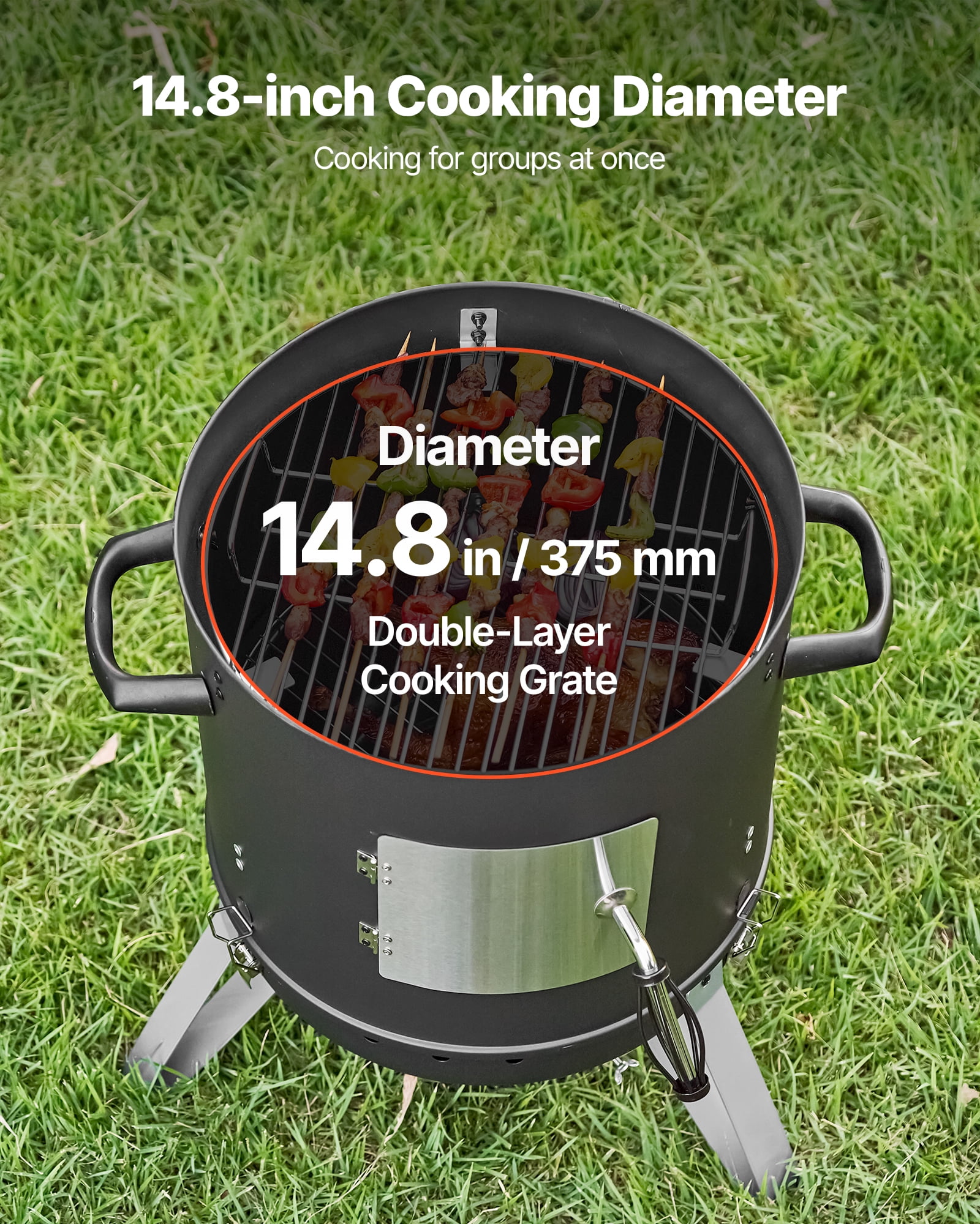VEVOR Vertical Charcoal Smoker, 16 in BBQ Grill with Dual Grates, Temperature Gauge & Ash Tray (16 in) 18s53