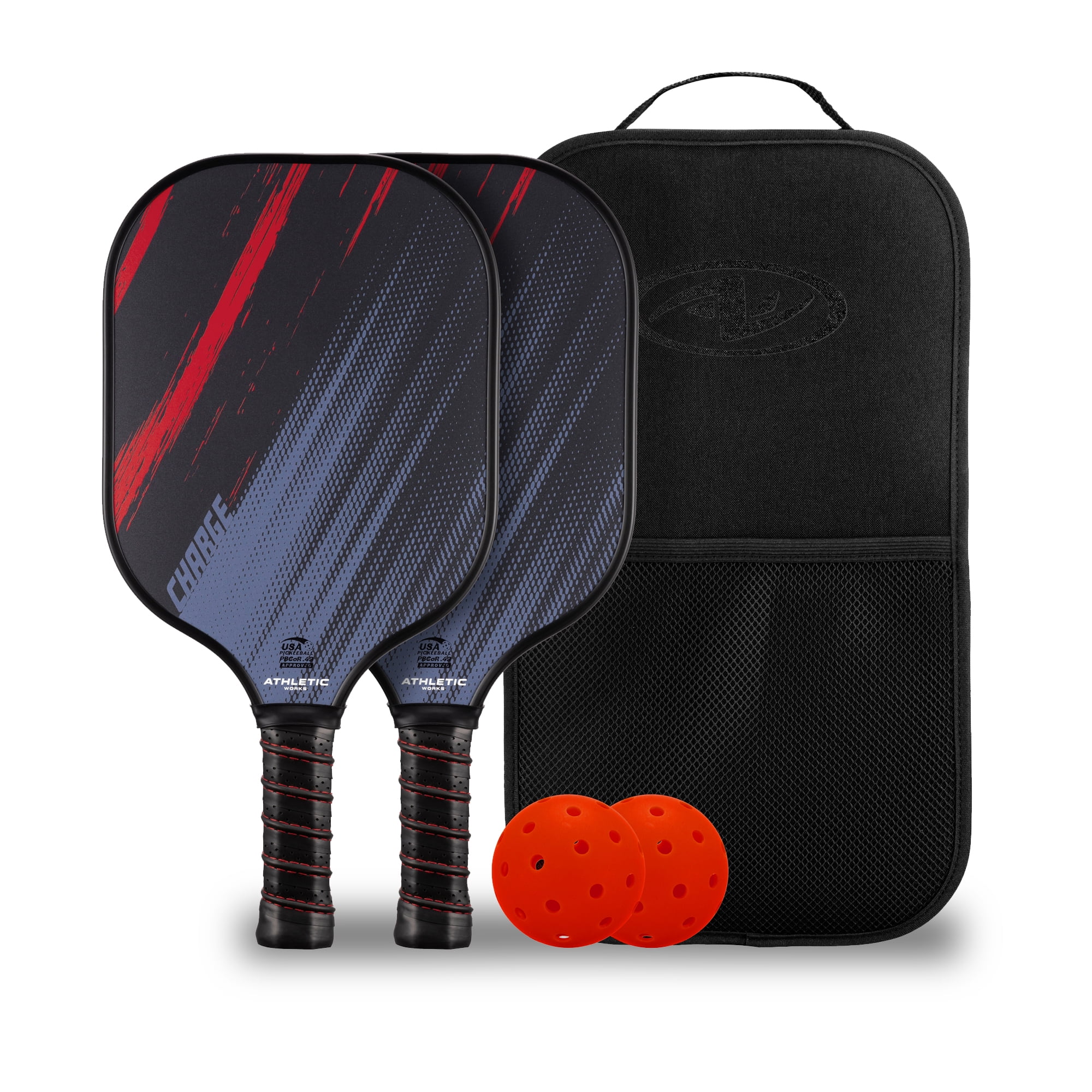 Athletic Works Charge Fiberglass 2-Player Pickleball Paddle Set (Red, 5-Piece) lny5n